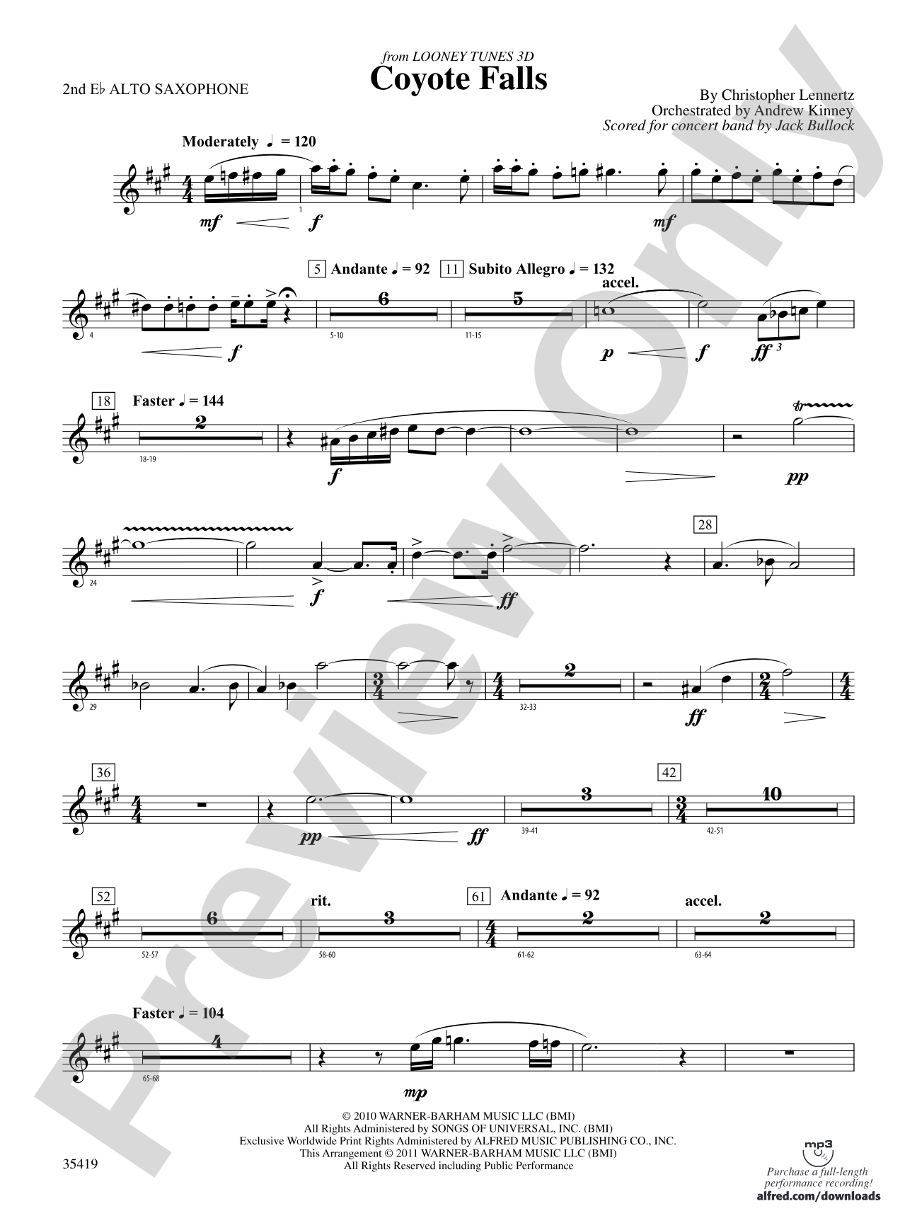 Coyote Falls (from Looney Tunes 3D): 2nd E-flat Alto Saxophone