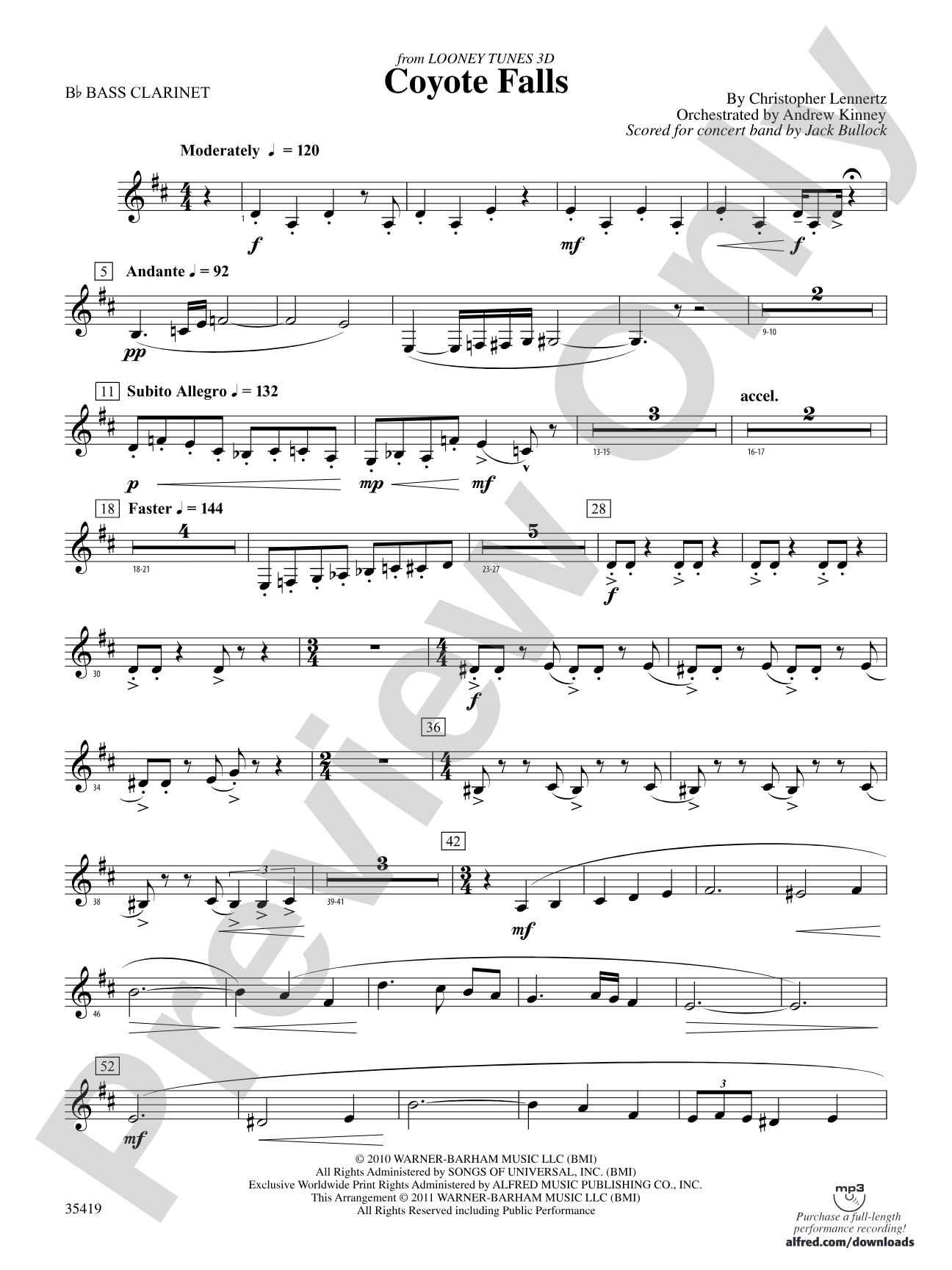 Coyote Falls (from Looney Tunes 3D): B-flat Bass Clarinet