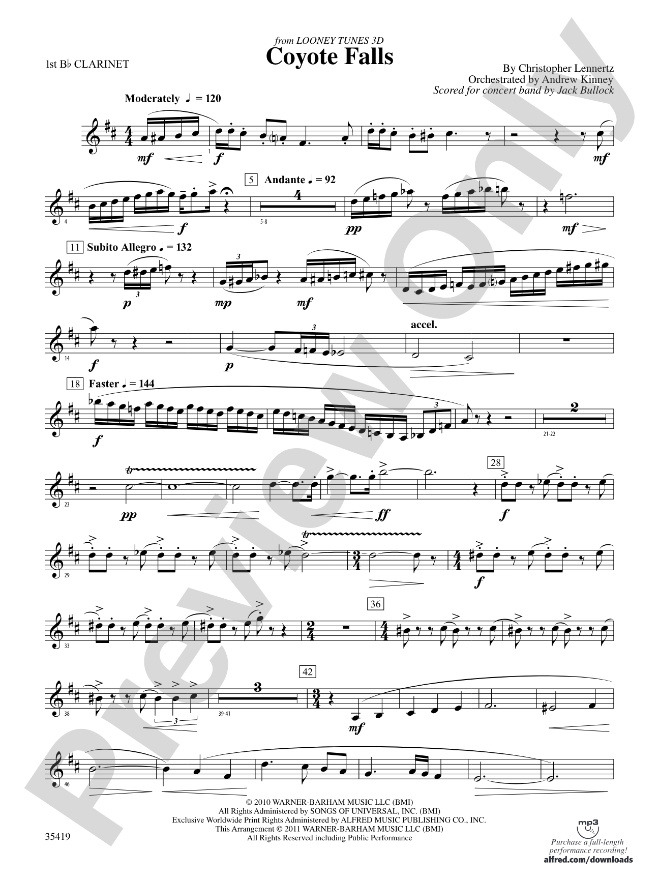 Coyote Falls (from Looney Tunes 3D): 1st B-flat Clarinet