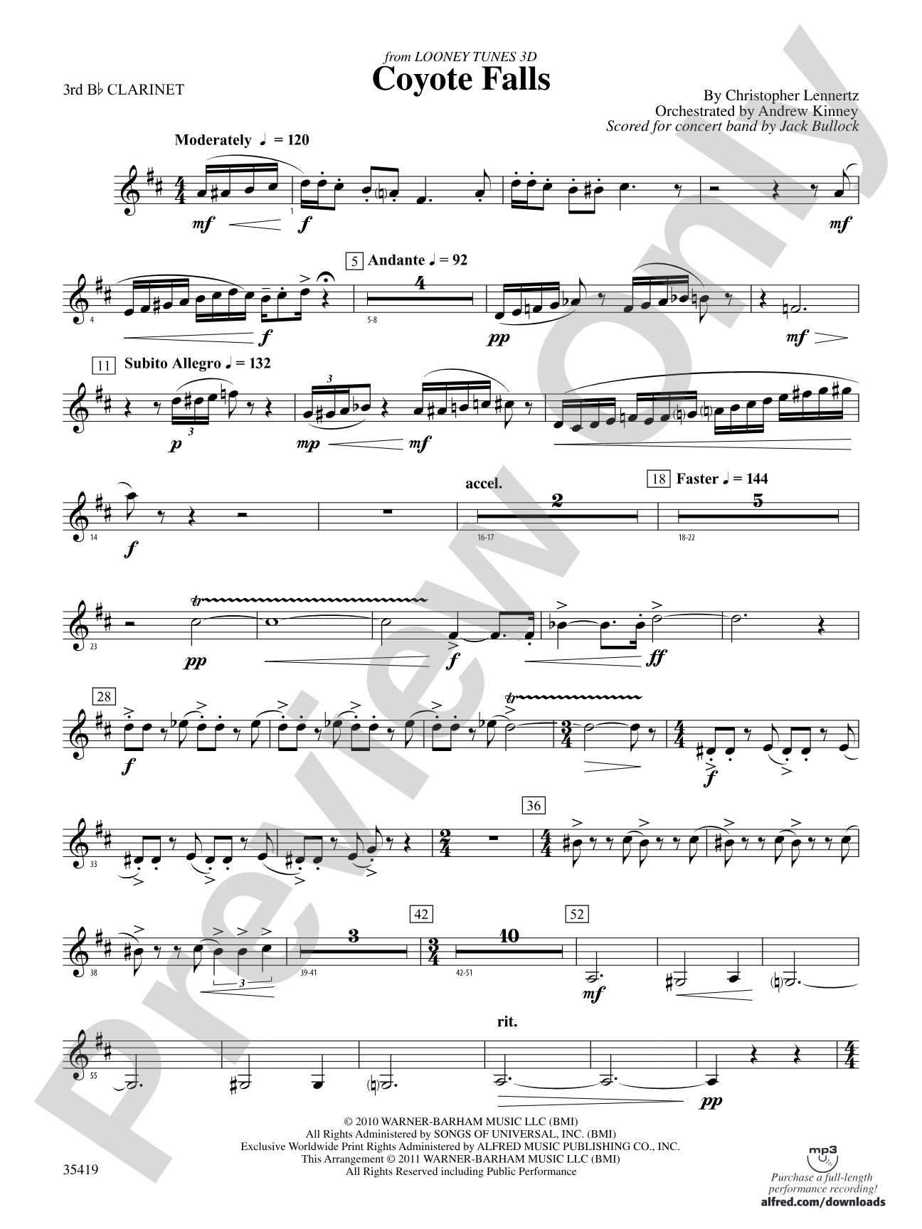 Coyote Falls (from Looney Tunes 3D): 3rd B-flat Clarinet