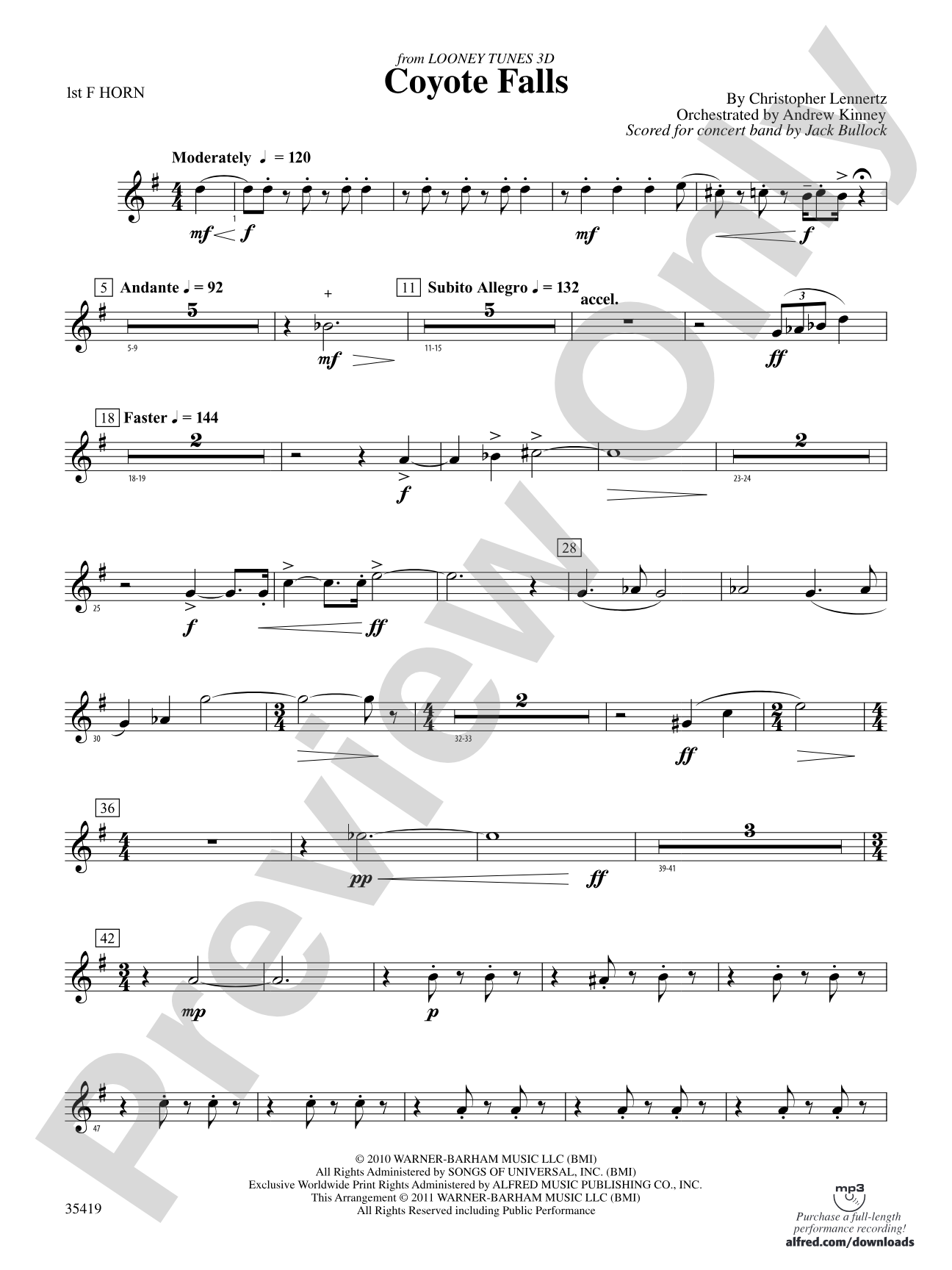 Coyote Falls (from Looney Tunes 3D): 1st F Horn