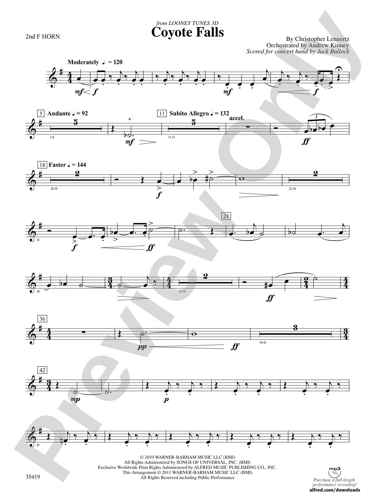 Coyote Falls (from Looney Tunes 3D): 2nd F Horn