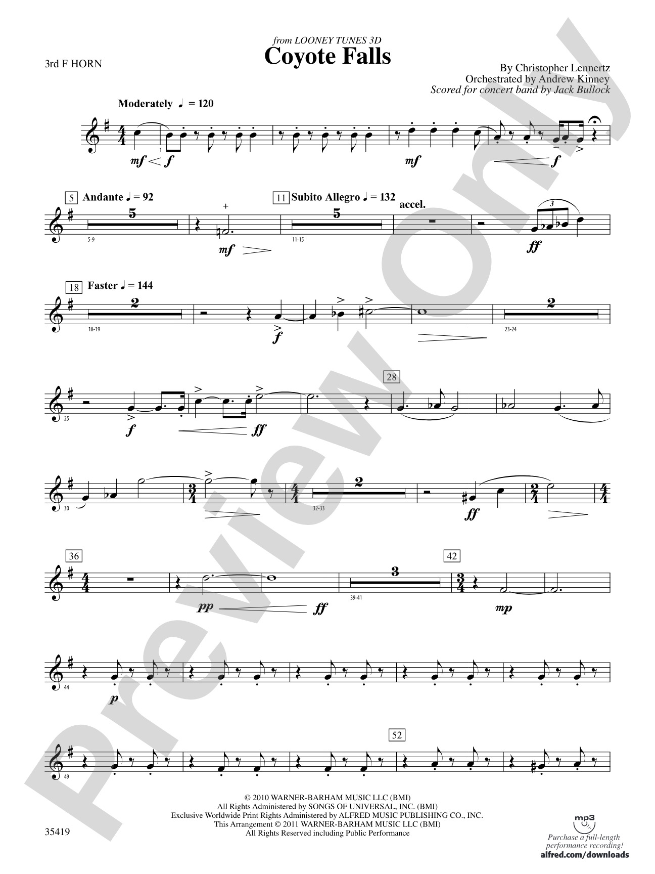 Coyote Falls (from Looney Tunes 3D): 3rd F Horn