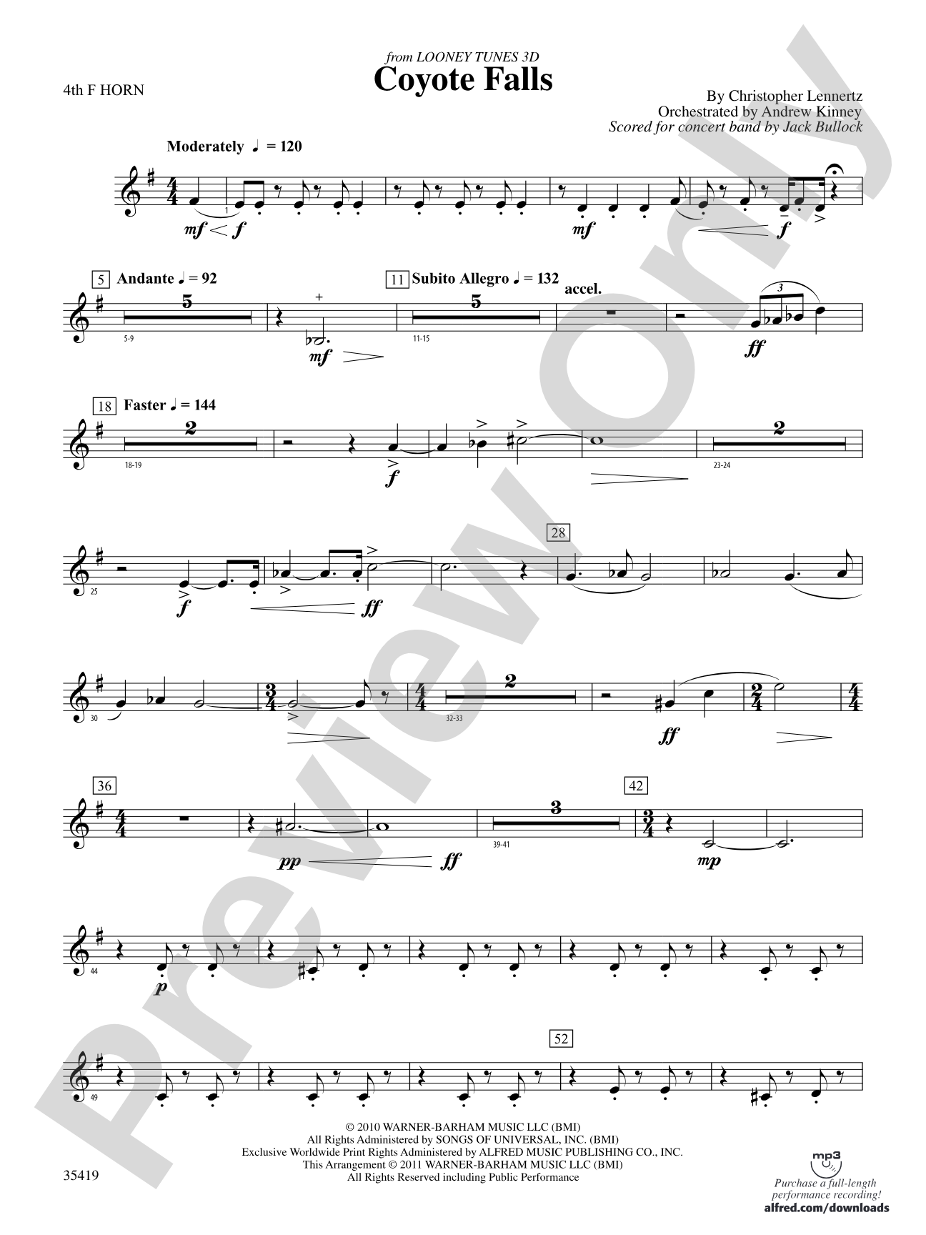 Coyote Falls (from Looney Tunes 3D): 4th F Horn
