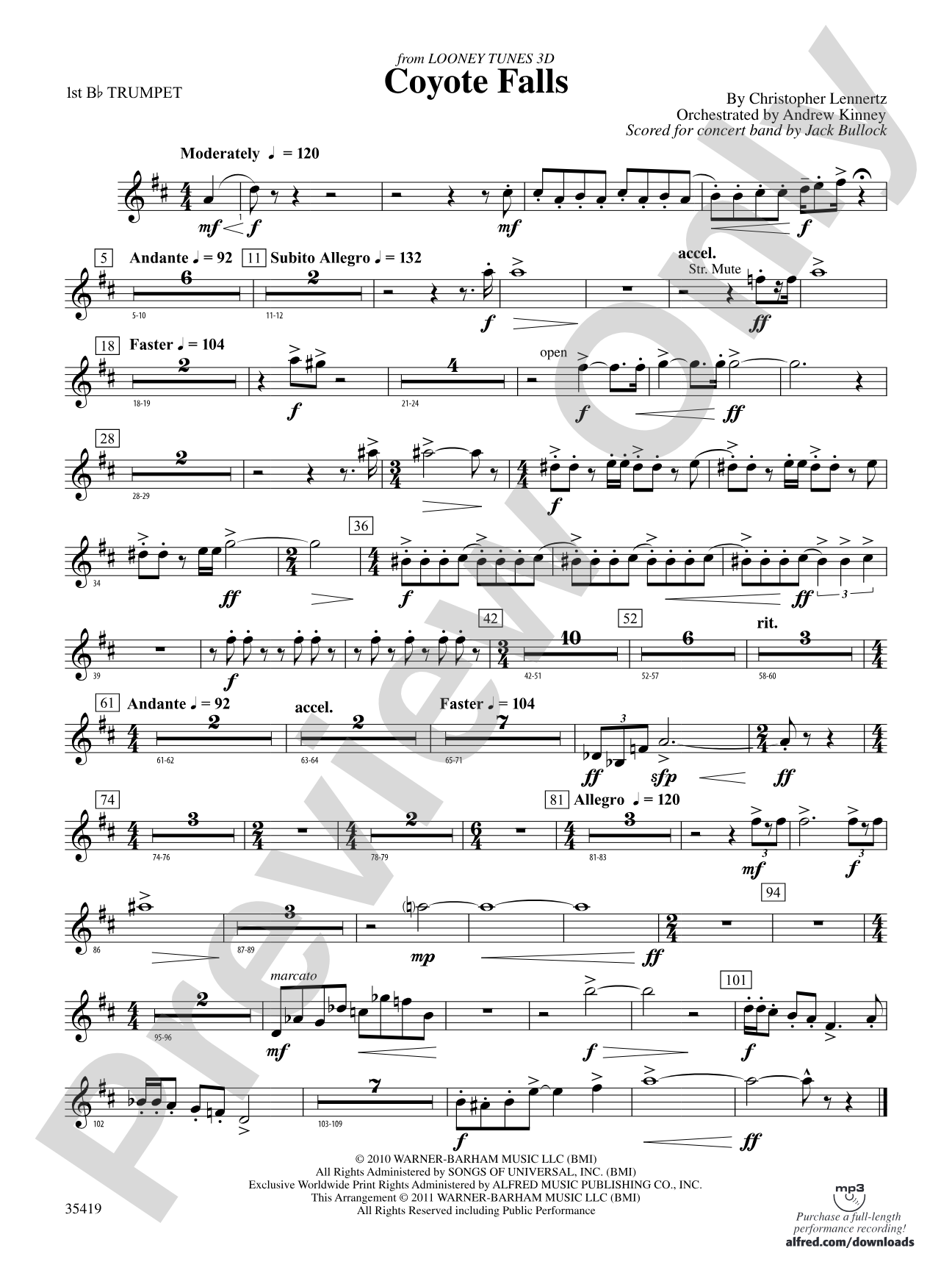 Coyote Falls (from Looney Tunes 3D): 1st B-flat Trumpet