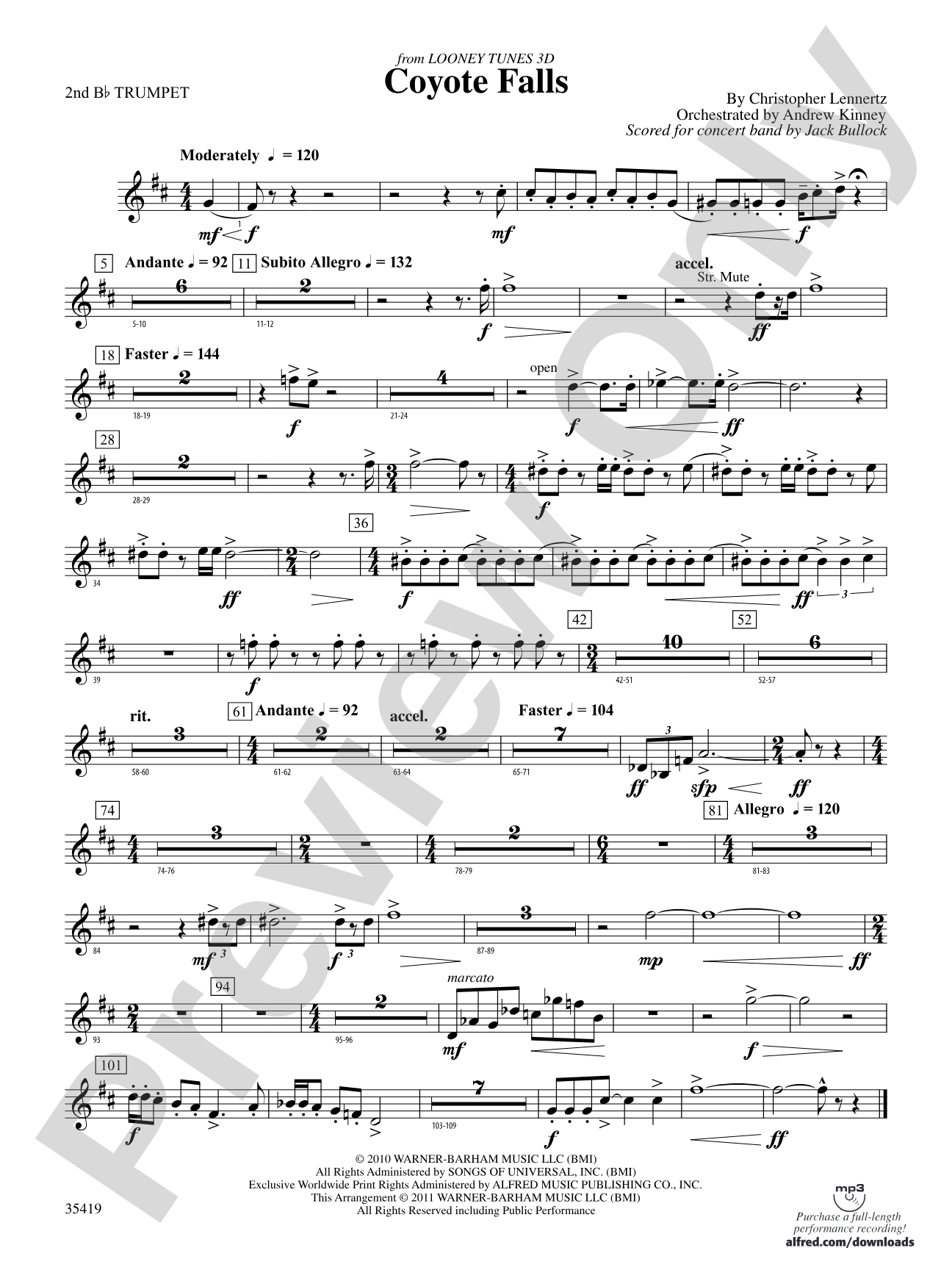 Coyote Falls (from Looney Tunes 3D): 2nd B-flat Trumpet