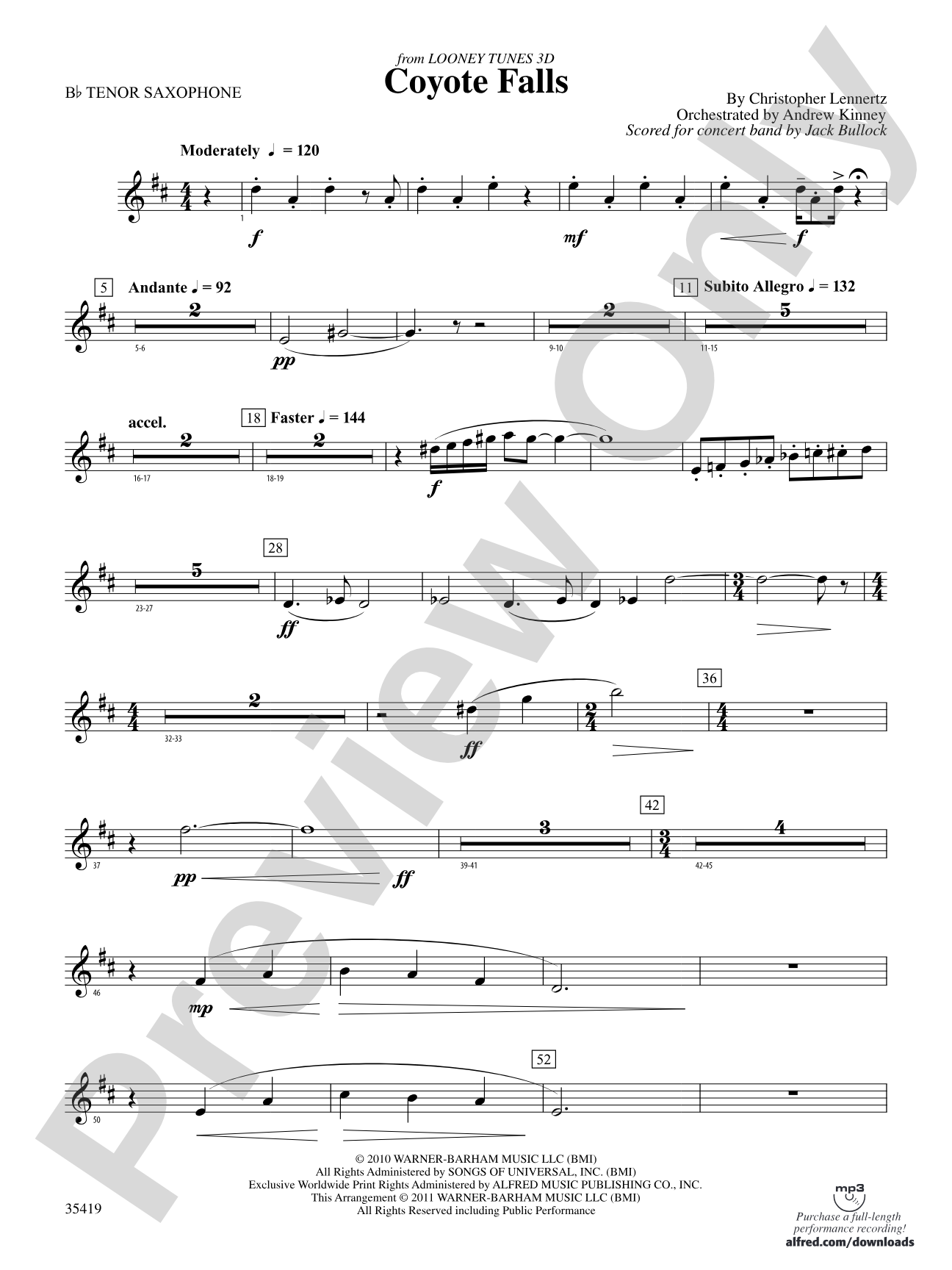 Coyote Falls (from Looney Tunes 3D): B-flat Tenor Saxophone