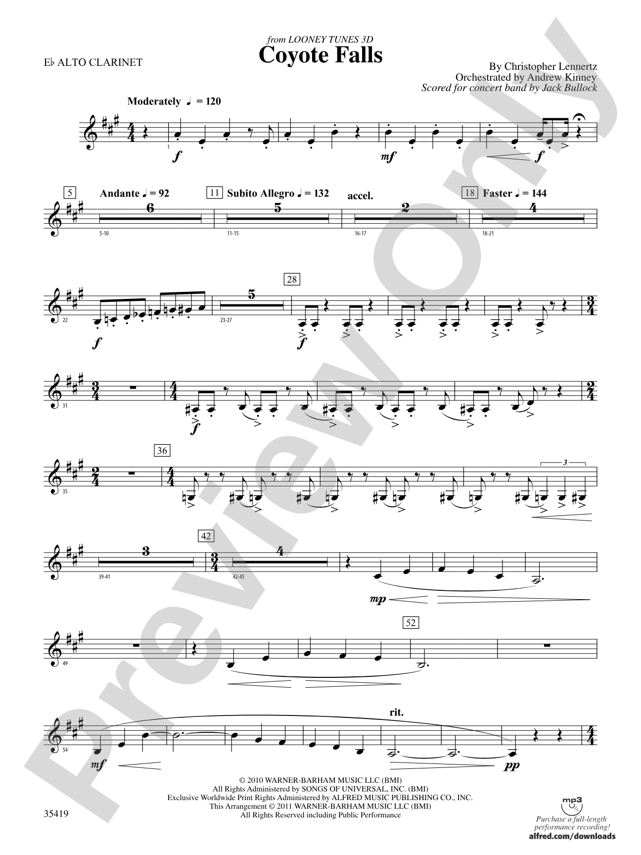 Coyote Falls (from Looney Tunes 3D): (wp) E-flat Alto Clarinet