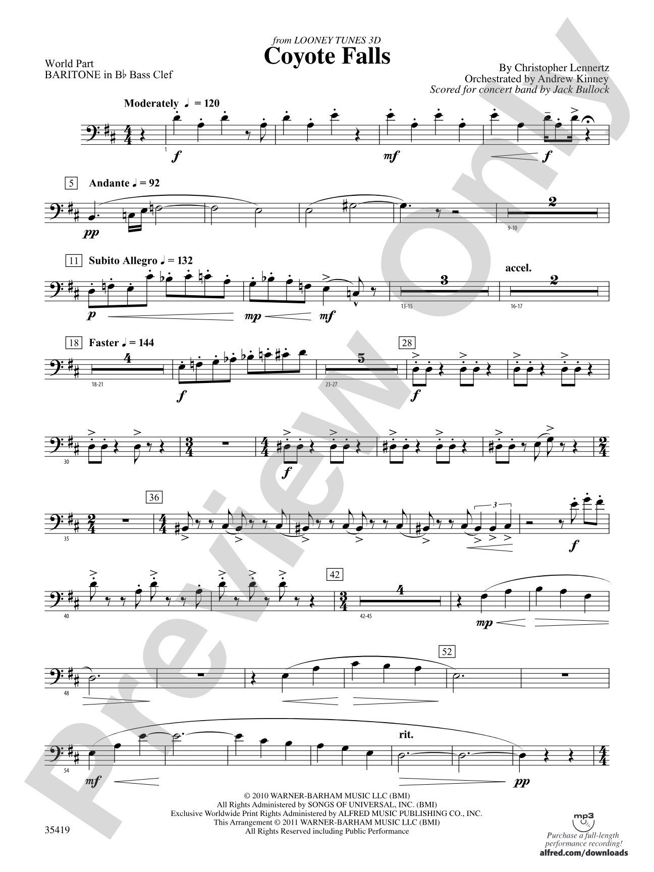 Coyote Falls (from Looney Tunes 3D): (wp) B-flat Baritone B.C.