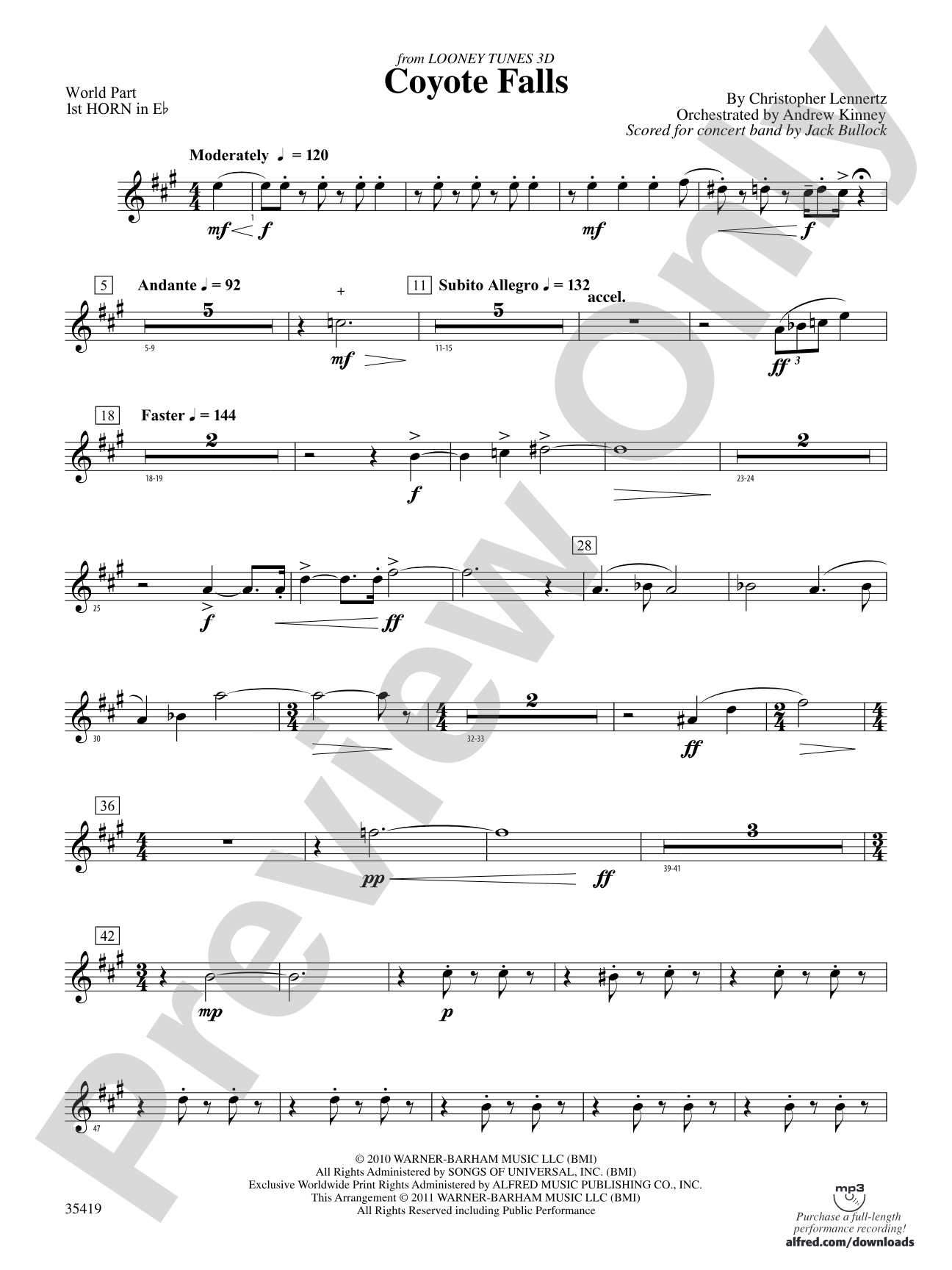 Coyote Falls (from Looney Tunes 3D): (wp) 1st Horn in E-flat