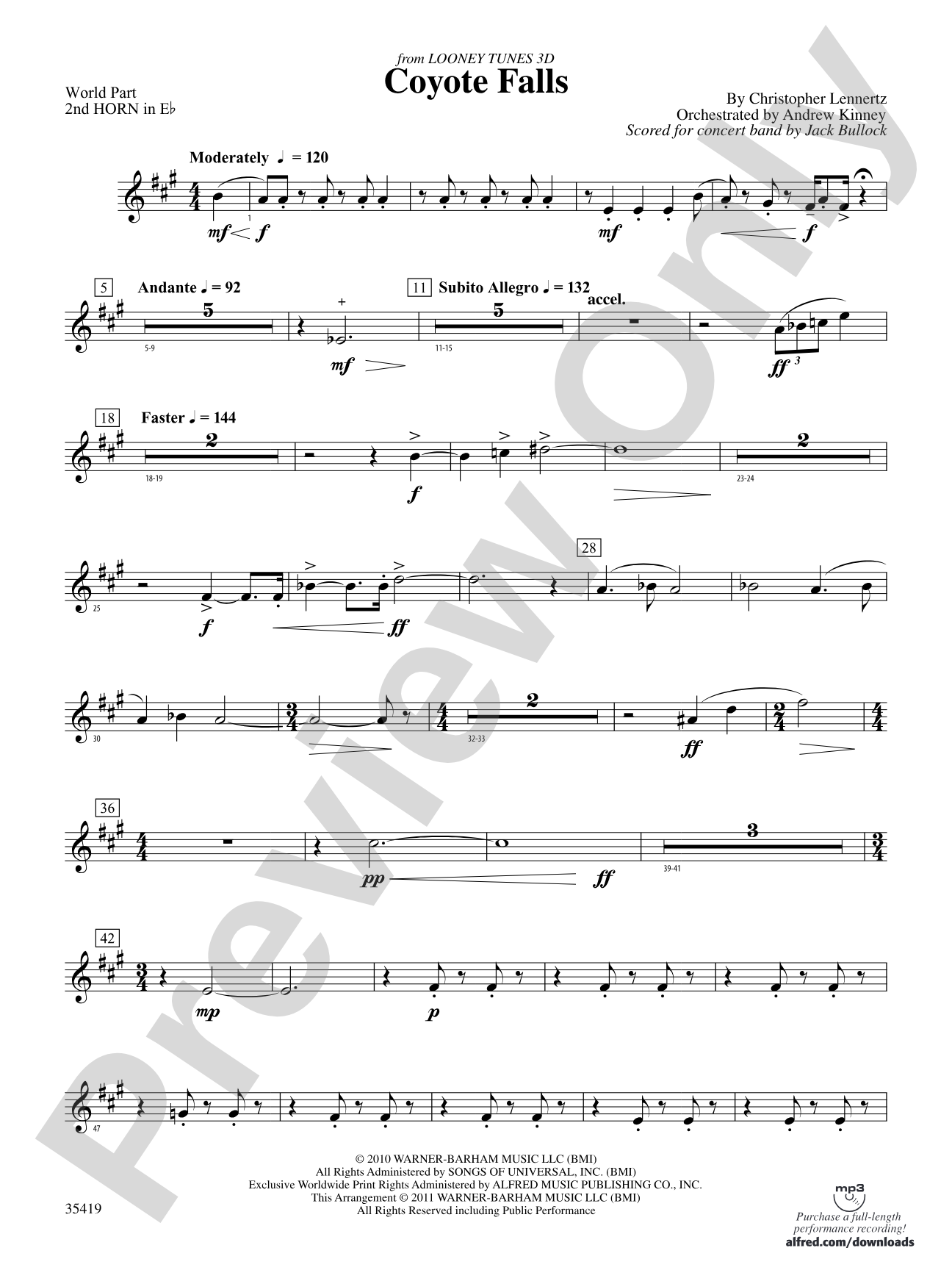 Coyote Falls (from Looney Tunes 3D): (wp) 2nd Horn in E-flat