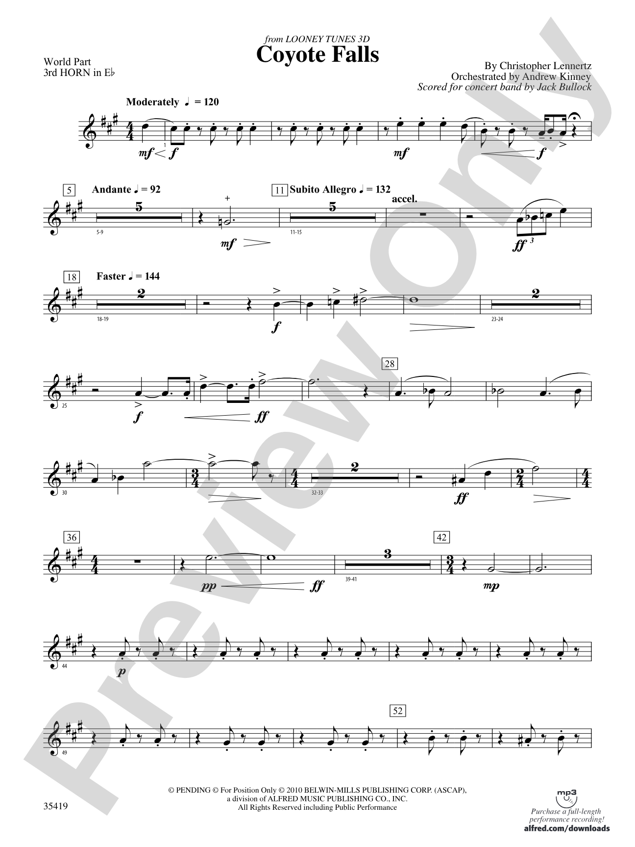 Coyote Falls (from Looney Tunes 3D): (wp) 3rd Horn in E-flat