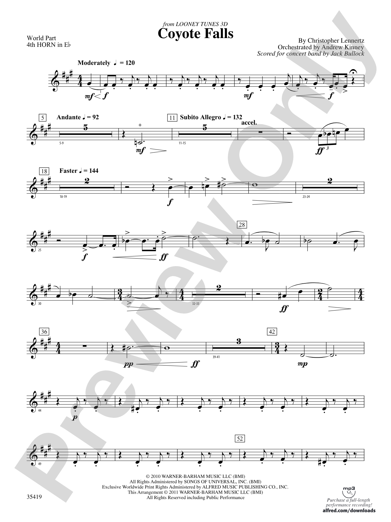 Coyote Falls (from Looney Tunes 3D): (wp) 4th Horn in E-flat