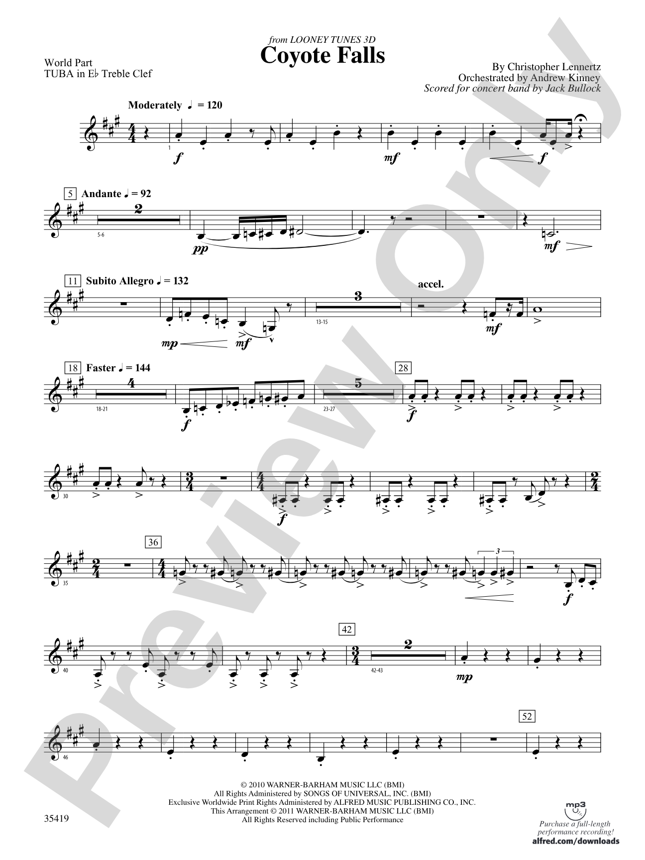 Coyote Falls (from Looney Tunes 3D): (wp) E-flat Tuba T.C.