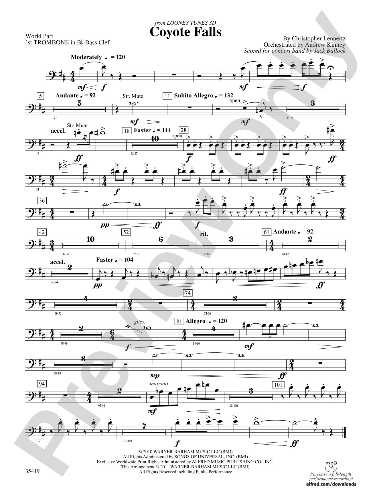 Coyote Falls (from Looney Tunes 3D): (wp) 1st B-flat Trombone B.C.