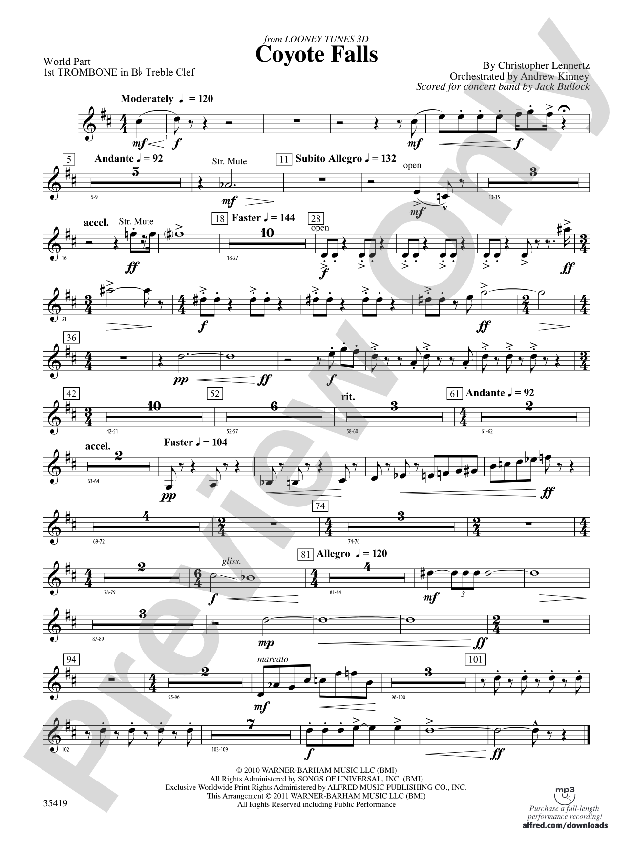 Coyote Falls (from Looney Tunes 3D): (wp) 1st B-flat Trombone T.C.