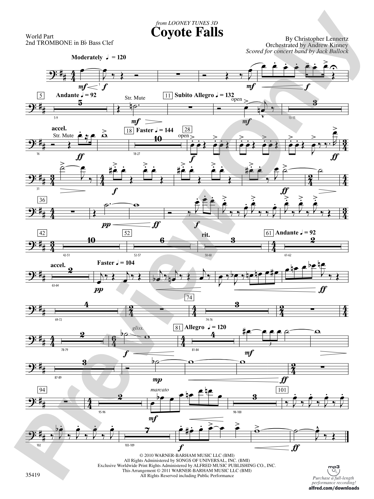 Coyote Falls (from Looney Tunes 3D): (wp) 2nd B-flat Trombone B.C.