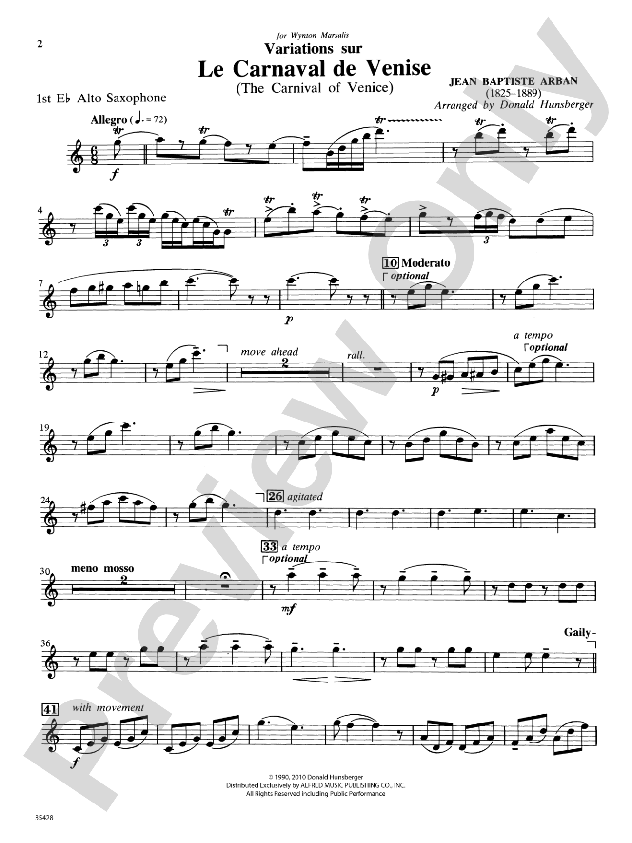 Le Carnaval de Venise: E-flat Alto Saxophone