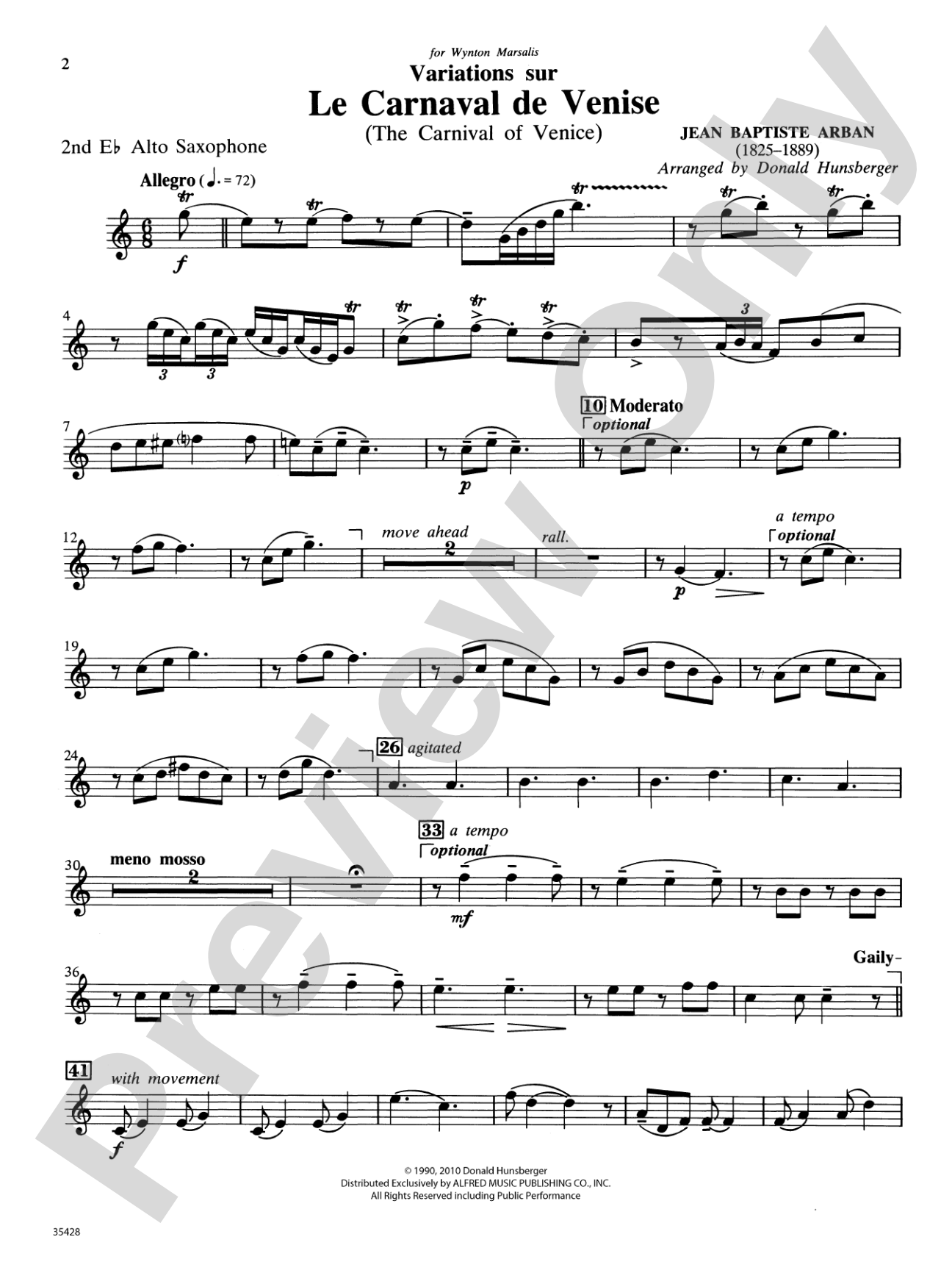Le Carnaval de Venise: 2nd E-flat Alto Saxophone