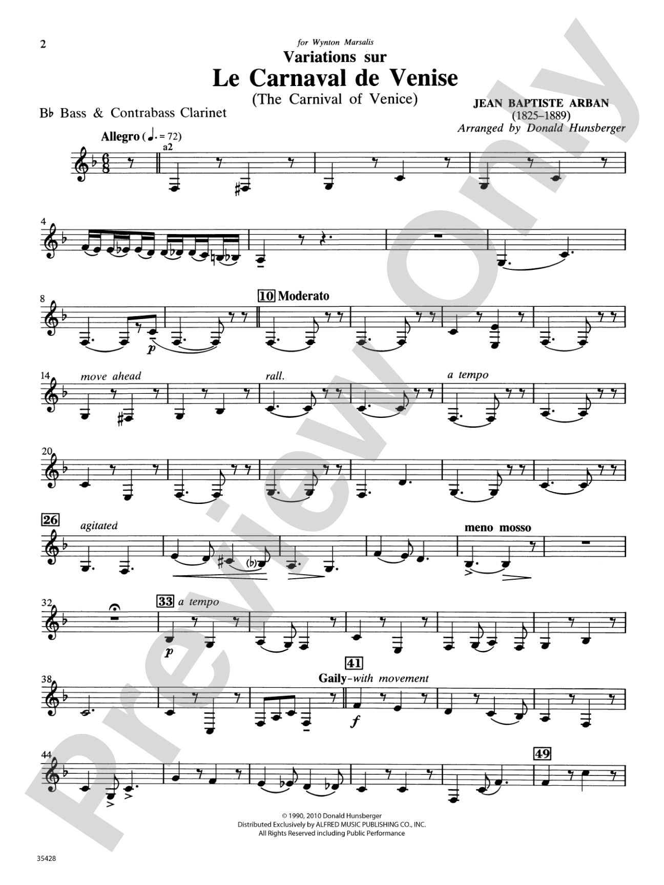 Le Carnaval de Venise: B-flat Bass Clarinet