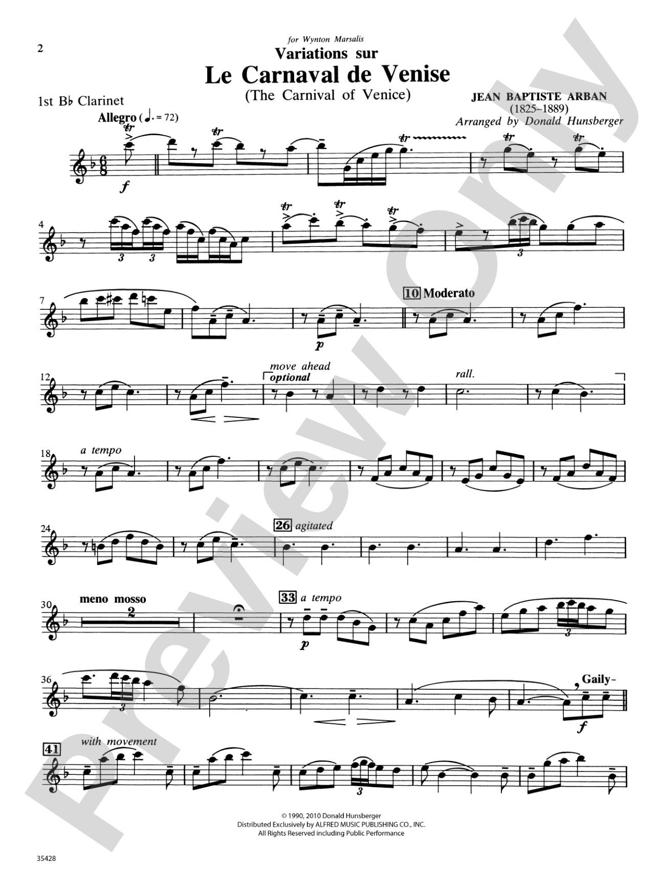 Le Carnaval de Venise: 1st B-flat Clarinet