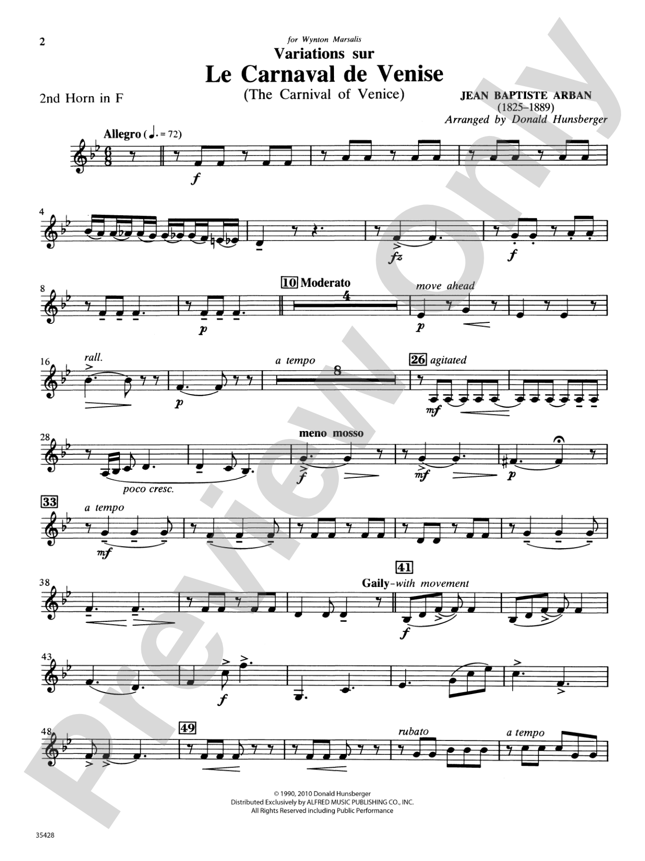 Le Carnaval de Venise: 2nd F Horn