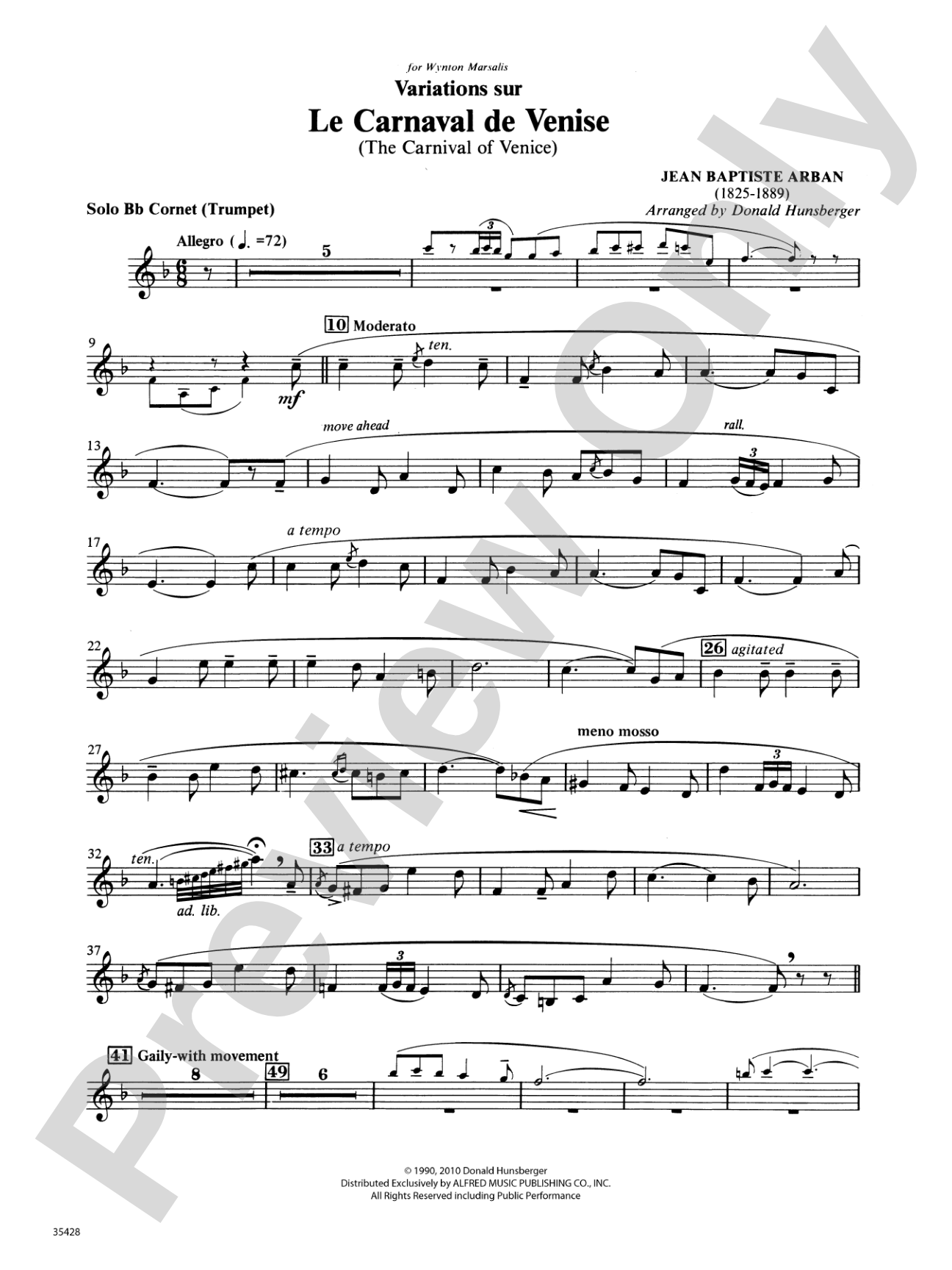 Le Carnaval de Venise: Solo B-flat Cornet