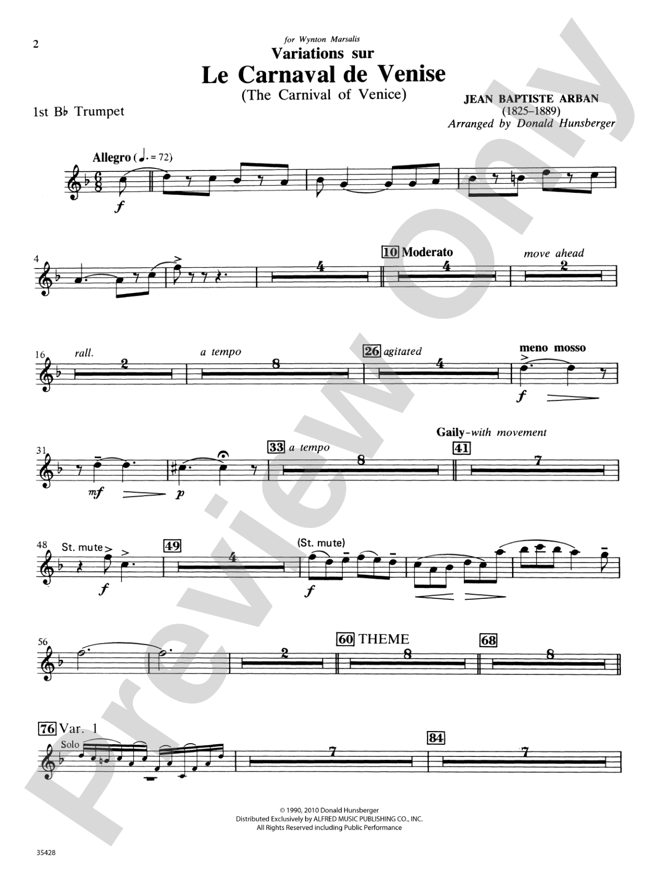 Le Carnaval de Venise: 1st B-flat Trumpet