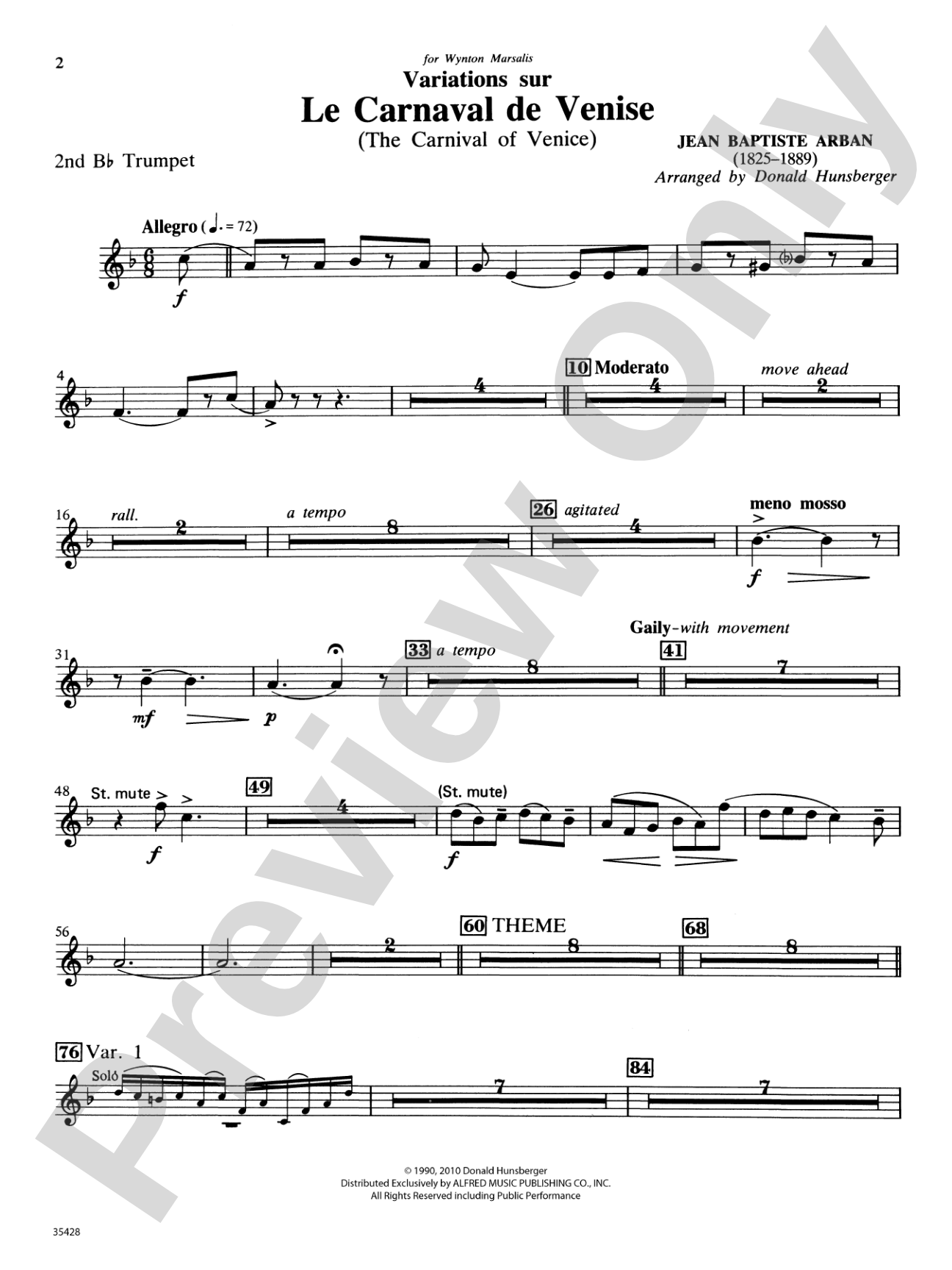 Le Carnaval de Venise: 2nd B-flat Trumpet
