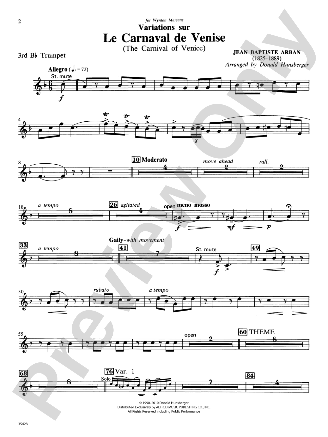Le Carnaval de Venise: 3rd B-flat Trumpet