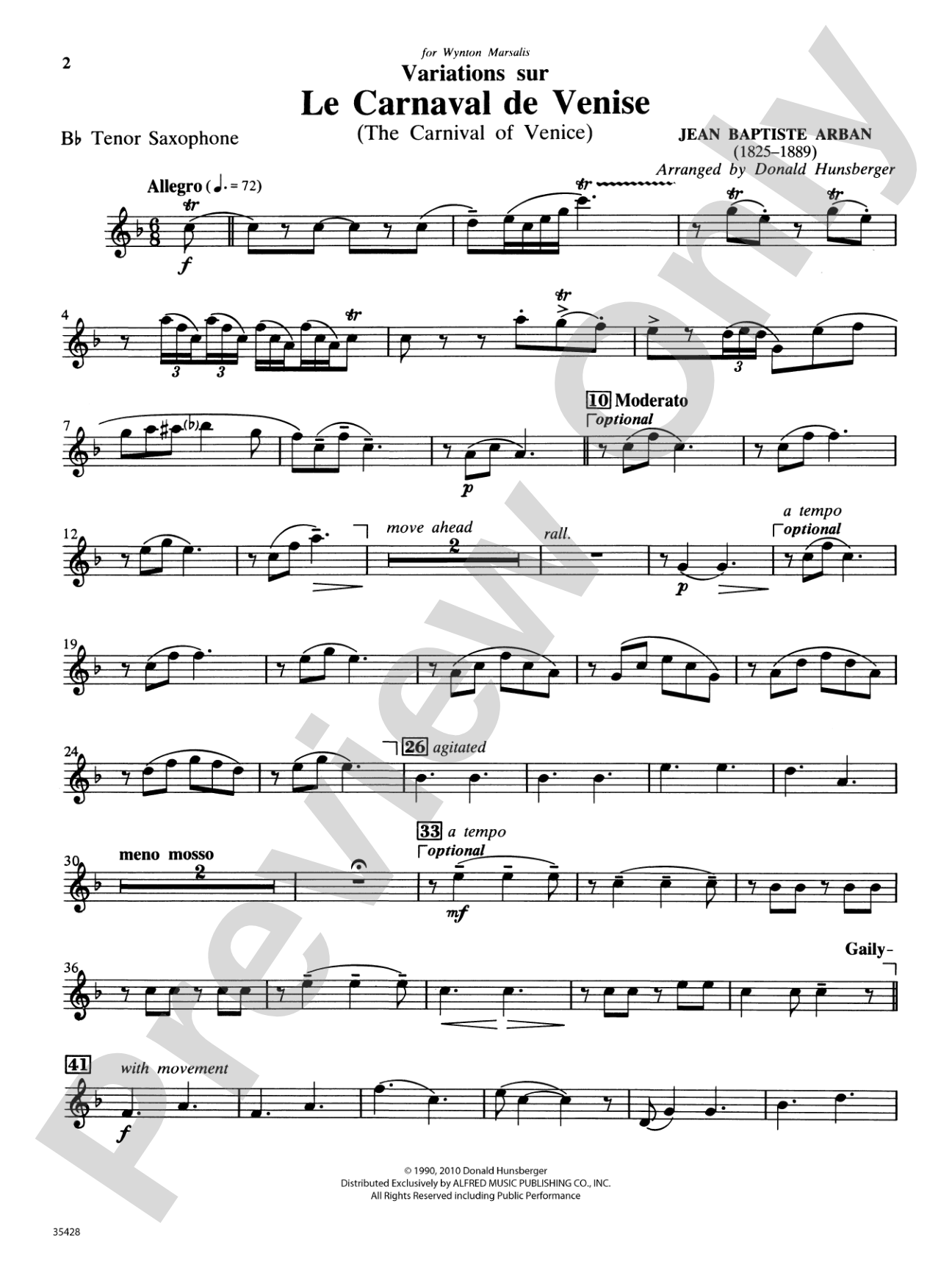 Le Carnaval de Venise: B-flat Tenor Saxophone