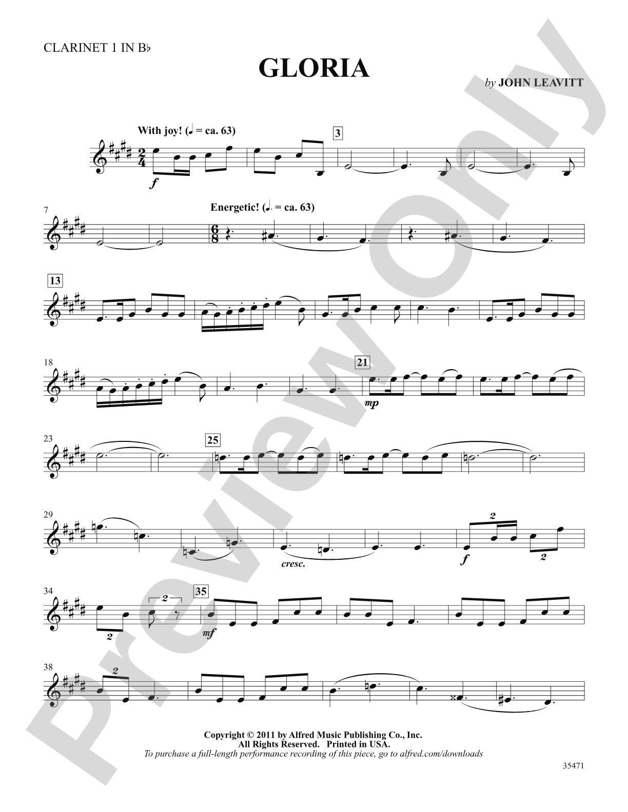 Gloria: 1st B-flat Clarinet: Choral SoundPax