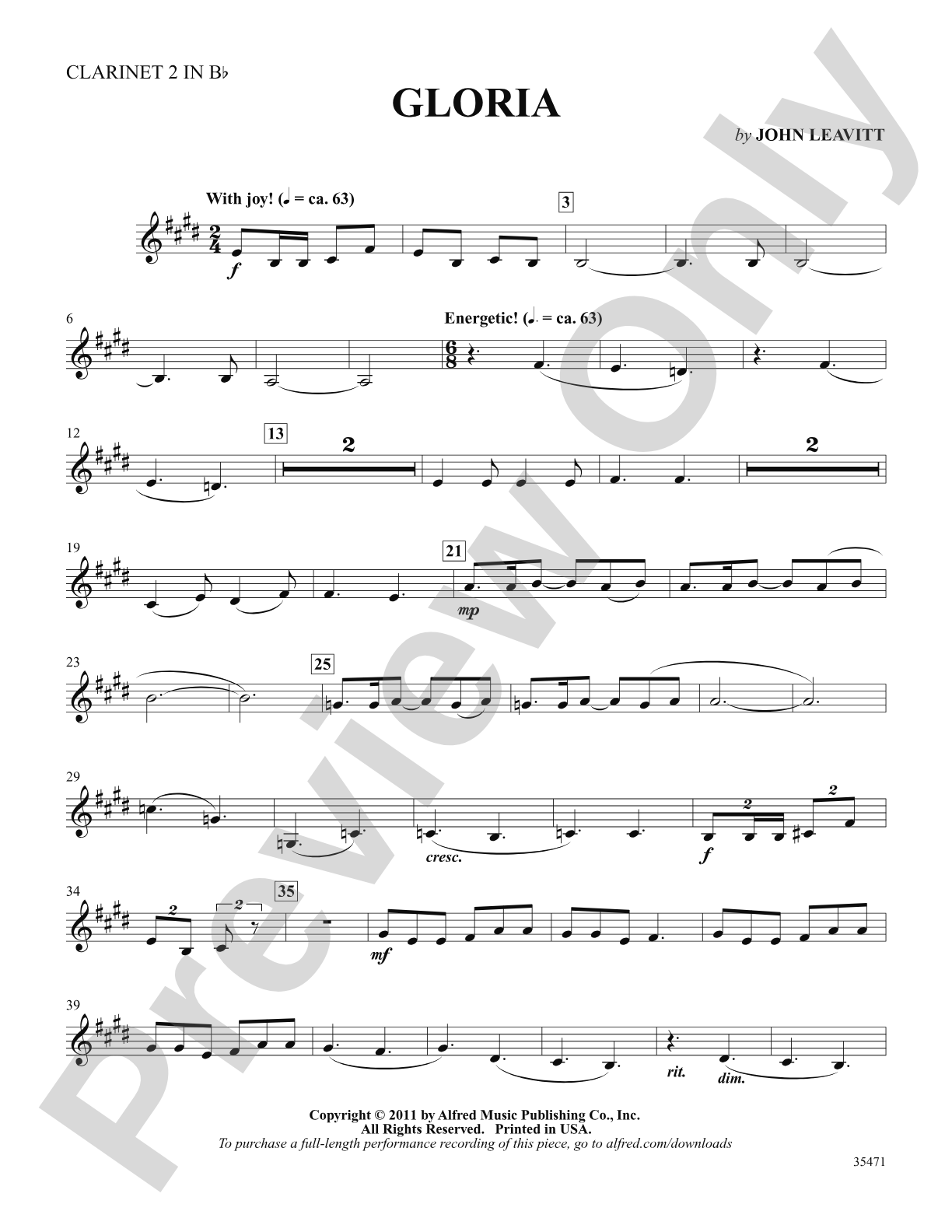 Gloria: 2nd B-flat Clarinet: Choral SoundPax