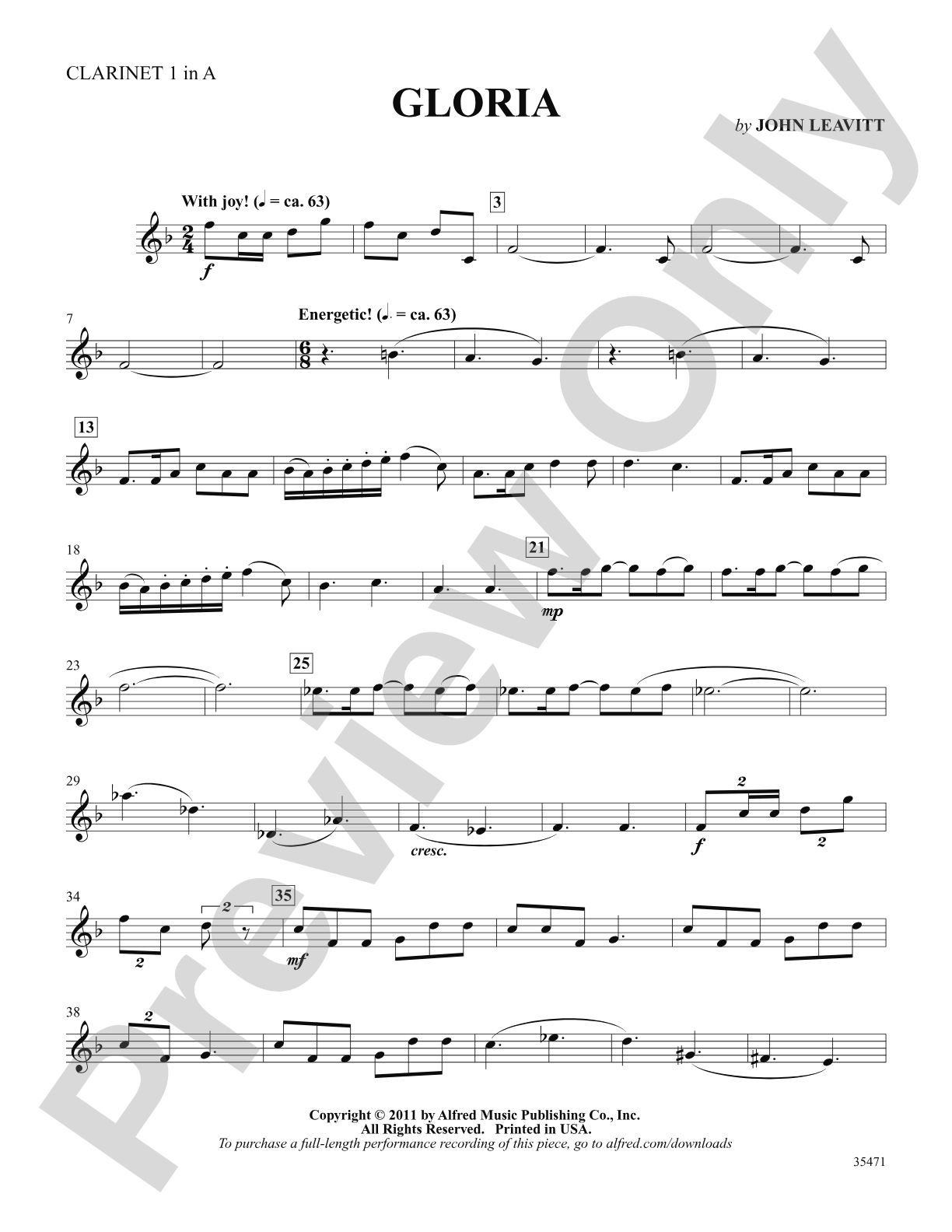 Gloria: Clarinet 1 in A: Choral SoundPax