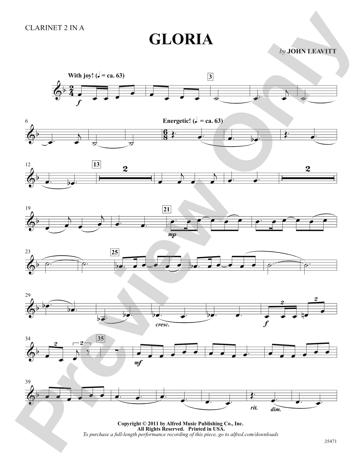 Gloria: Clarinet 2 in A: Choral SoundPax