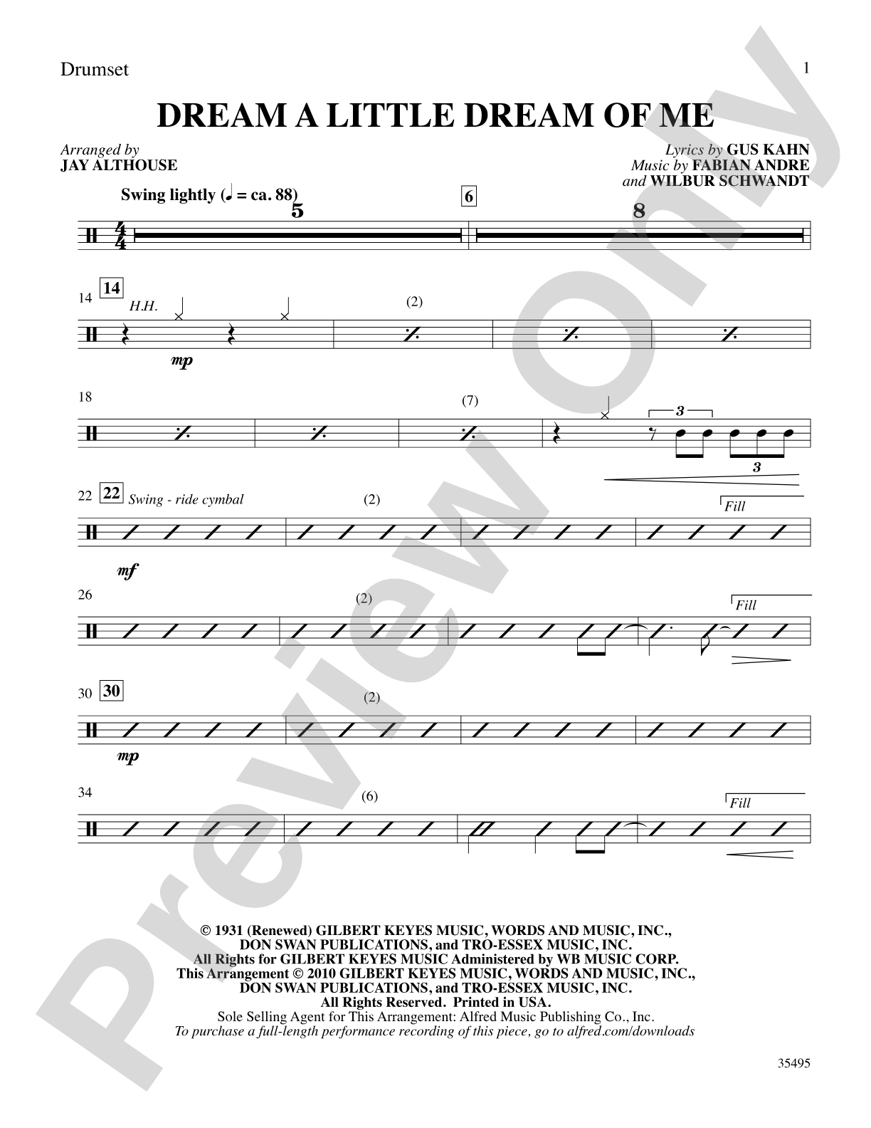Dream a Little Dream of Me: Drums: Choral SoundPax