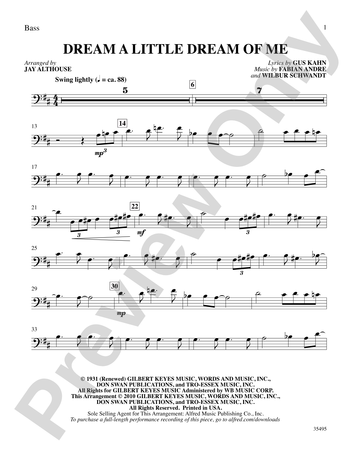 Dream a Little Dream of Me: String Bass: Choral SoundPax