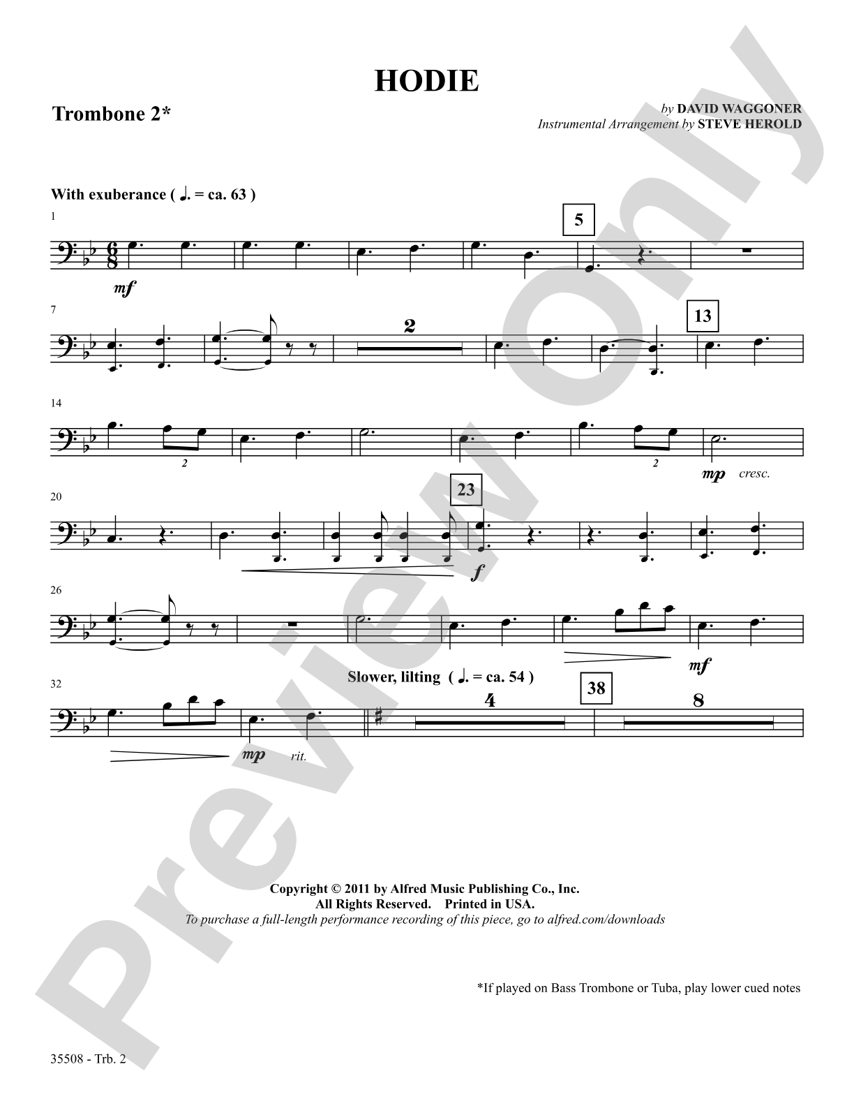 Hodie: 2nd Trombone: Choral SoundPax