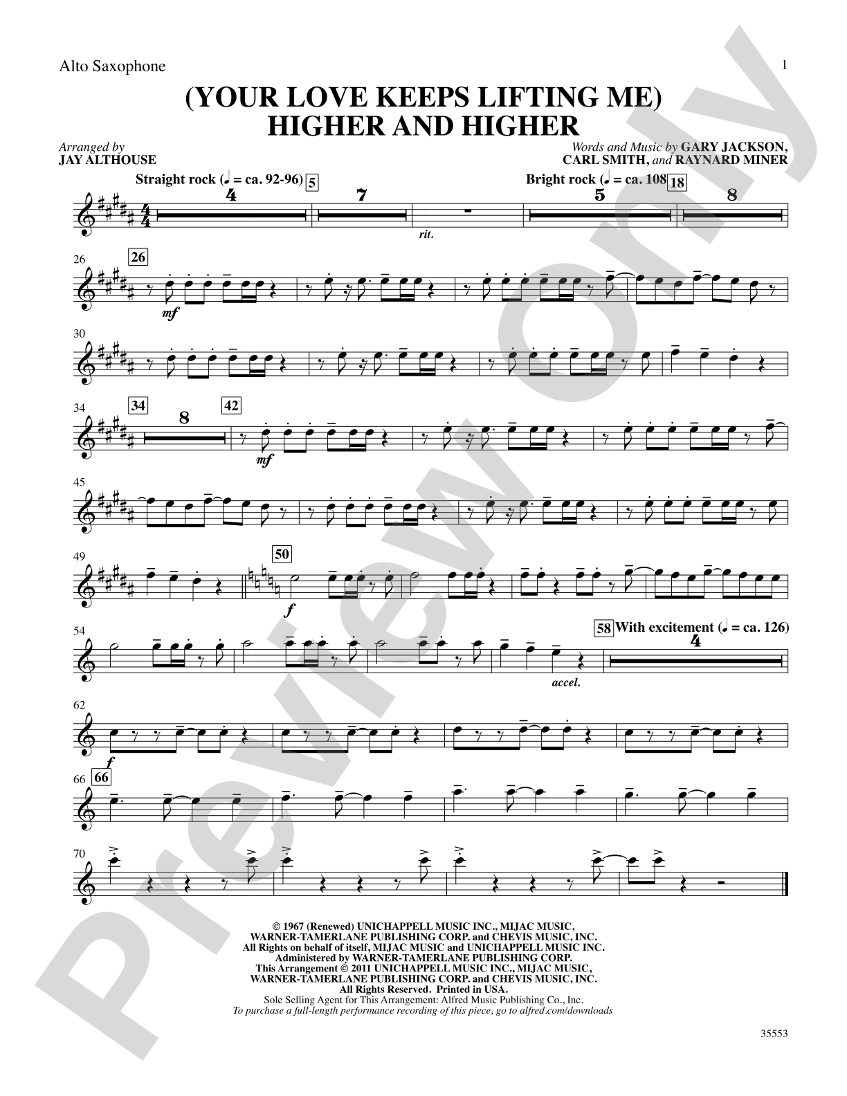 (Your Love Keeps Lifting Me) Higher and Higher: E-flat Alto Saxophone: Choral SoundPax