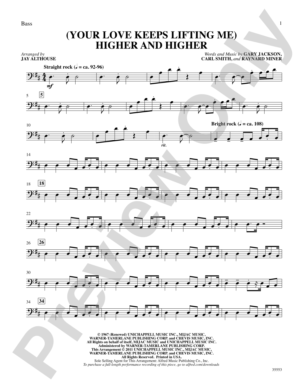 (Your Love Keeps Lifting Me) Higher and Higher: String Bass: Choral SoundPax