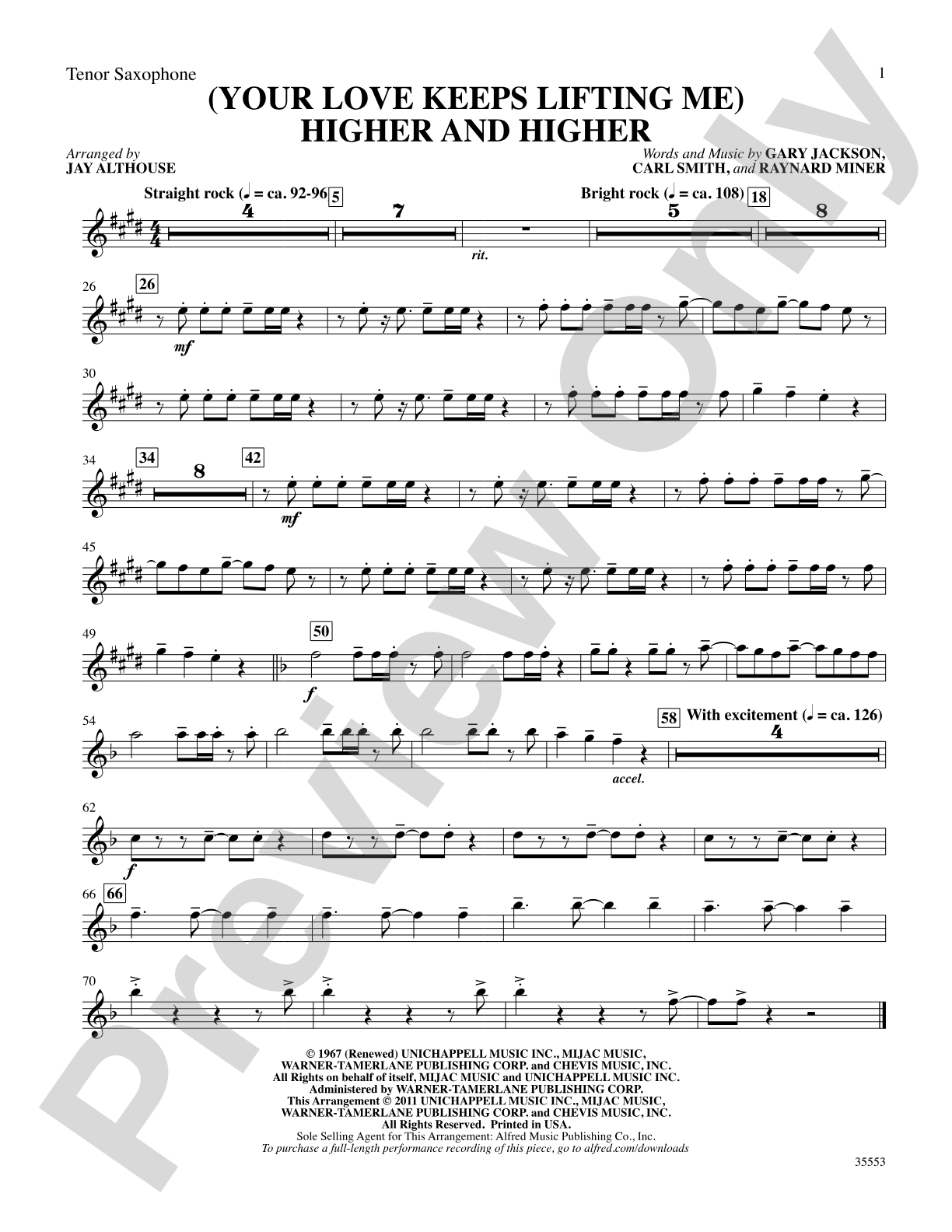 (Your Love Keeps Lifting Me) Higher and Higher: B-flat Tenor Saxophone: Choral SoundPax