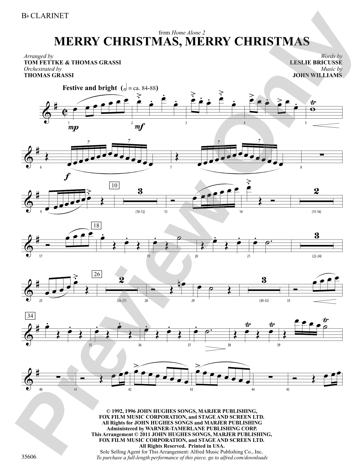Merry Christmas, Merry Christmas (from Home Alone 2): 1st B-flat Clarinet: Choral SoundPax