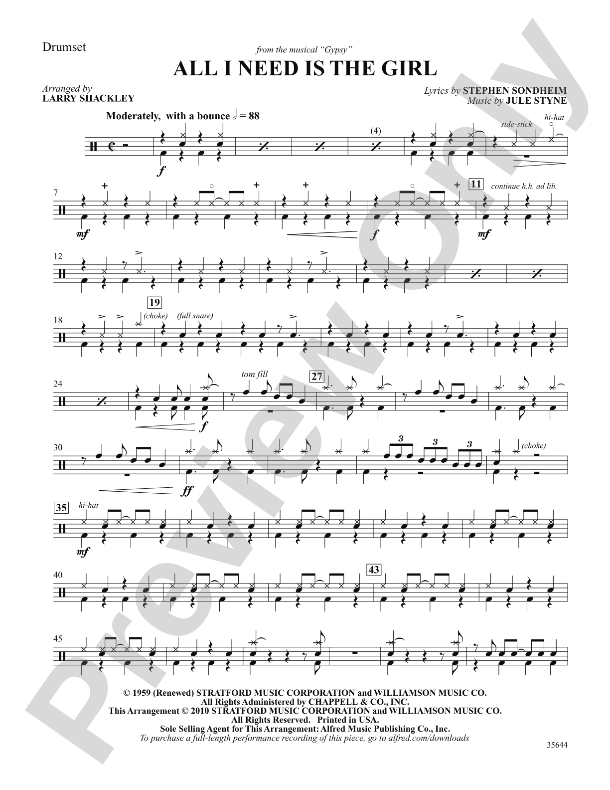 All I Need Is the Girl (from the musical Gypsy): Drums: Choral SoundPax