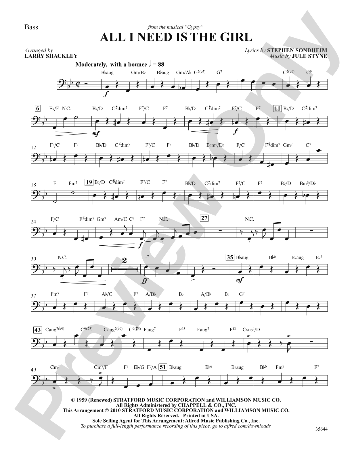 All I Need Is the Girl (from the musical Gypsy): String Bass: Choral SoundPax