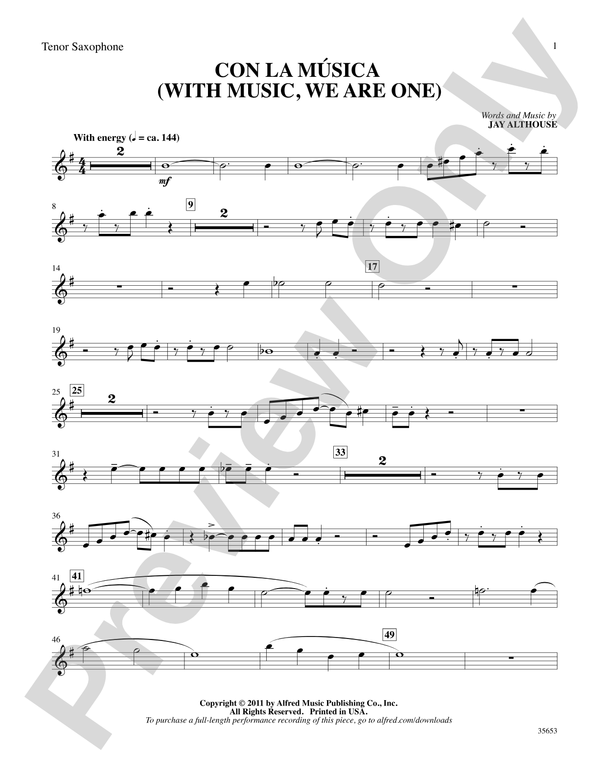 Con la Música: B-flat Tenor Saxophone: Choral SoundPax