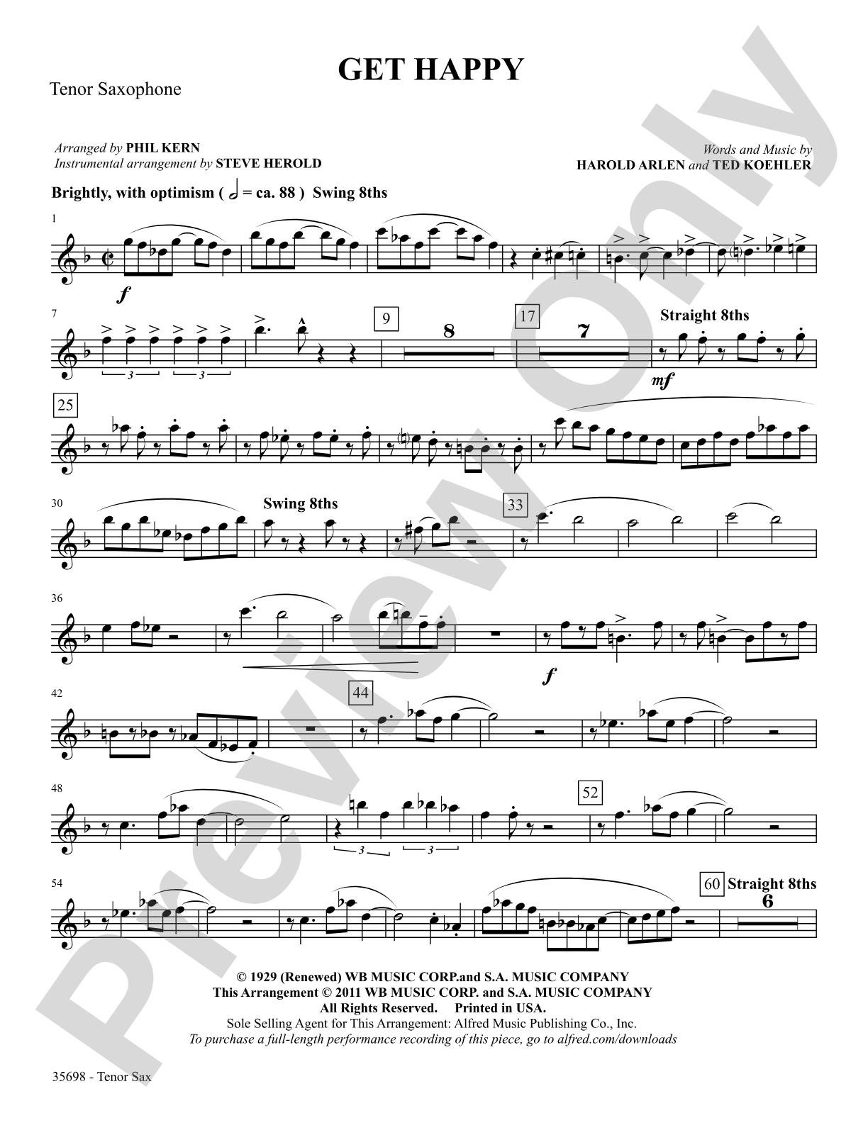 Get Happy: B-flat Tenor Saxophone: Choral SoundPax