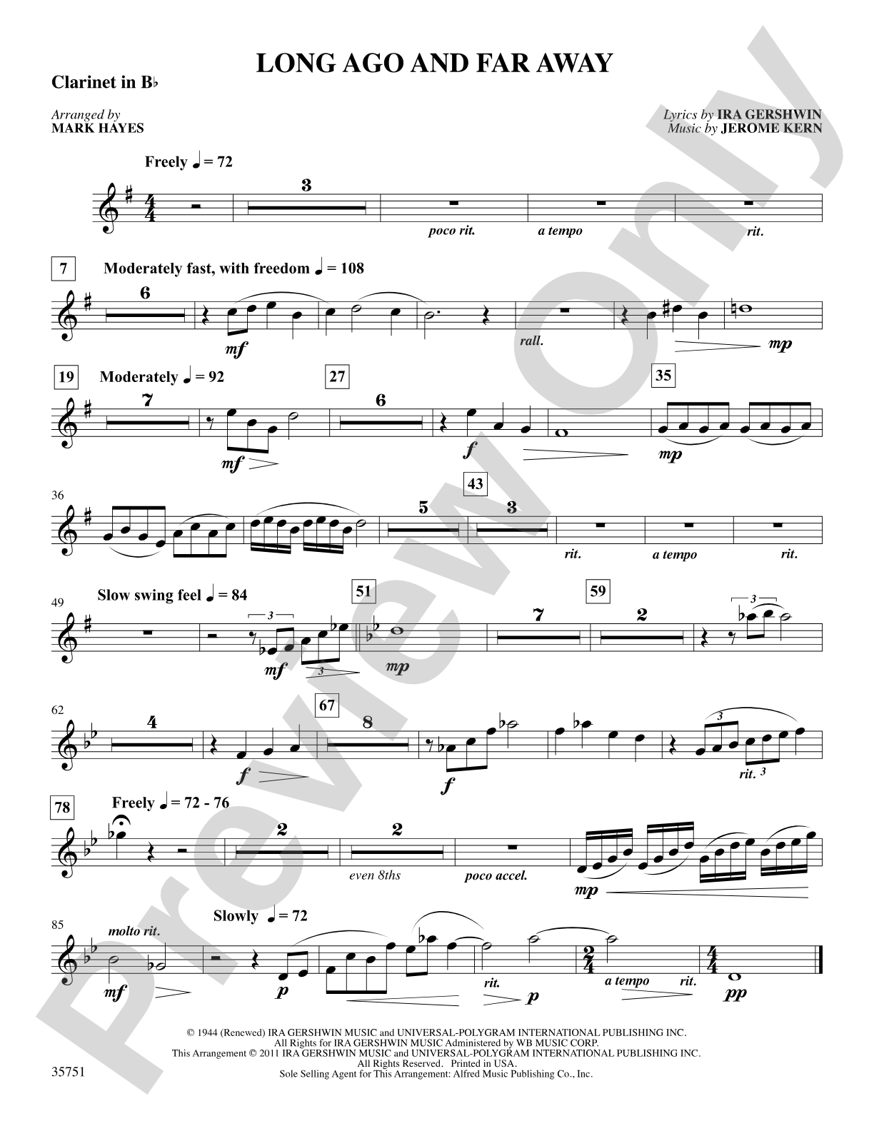 Long Ago and Far Away: 1st B-flat Clarinet: Choral SoundPax