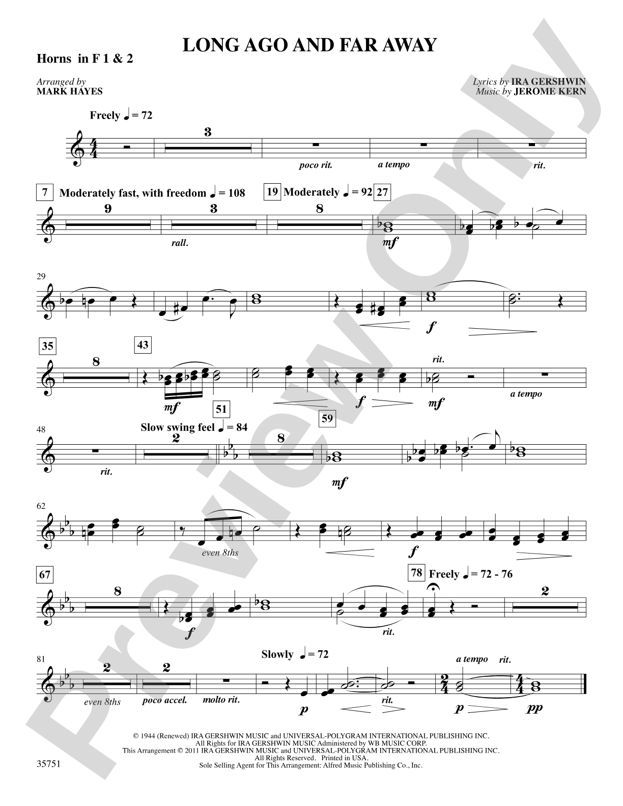 Long Ago and Far Away: 1st & 2nd F Horns: Choral SoundPax