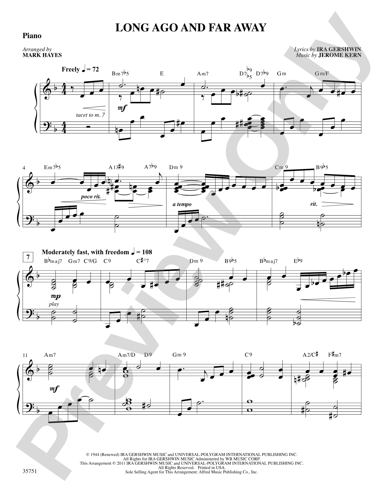 Long Ago and Far Away: Piano Accompaniment: Choral SoundPax