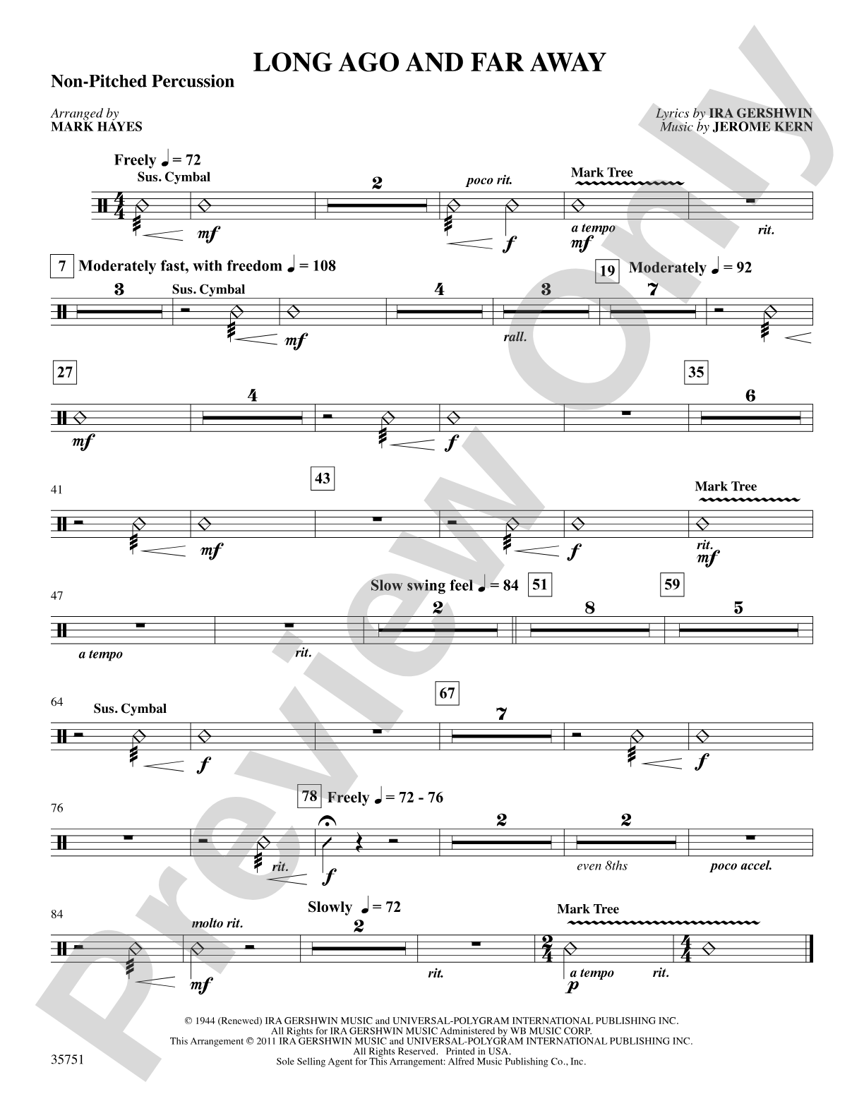 Long Ago and Far Away: 1st Percussion: Choral SoundPax